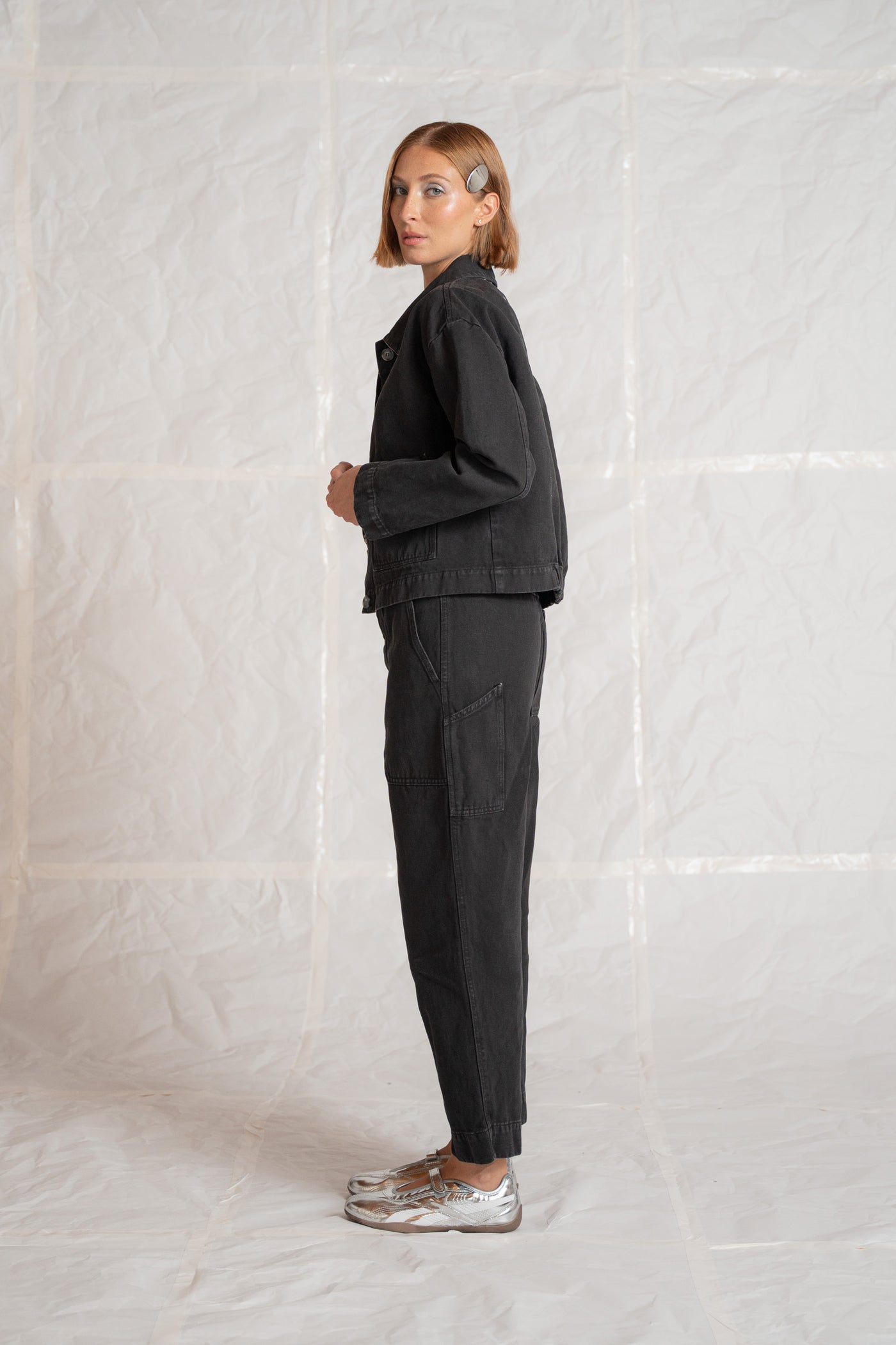 Overshirt Jeans Eva mit Kordelzug aus recycelter Baumwolle – Blau gewaschen
