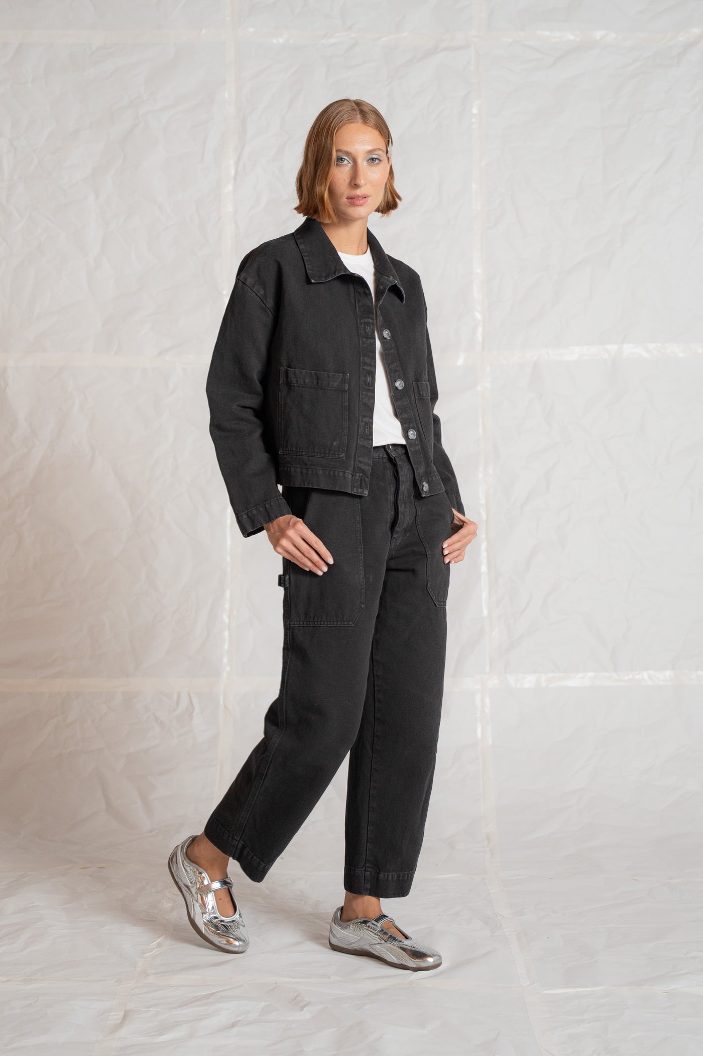 Overshirt Jeans Eva mit Kordelzug aus recycelter Baumwolle – Blau gewaschen