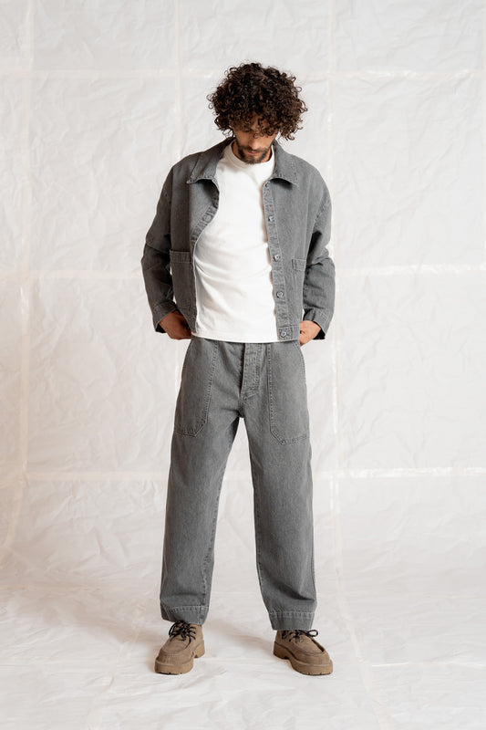 Jeans Apollo uomo cotone canapa con elastico in vita - grigio stonewashed