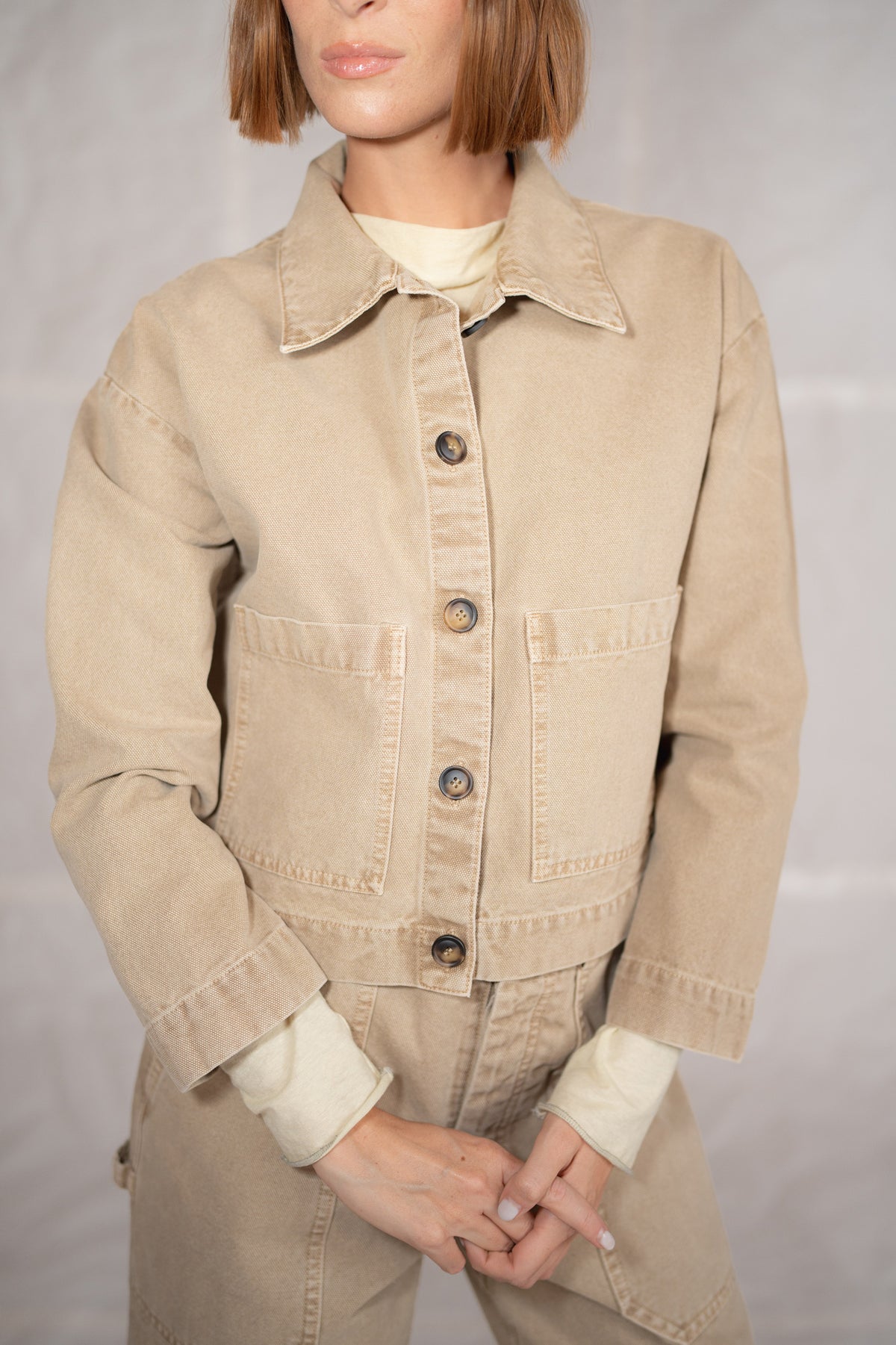Overshirt Jeans Eva mit Kordelzug aus recycelter Baumwolle – Blau gewaschen