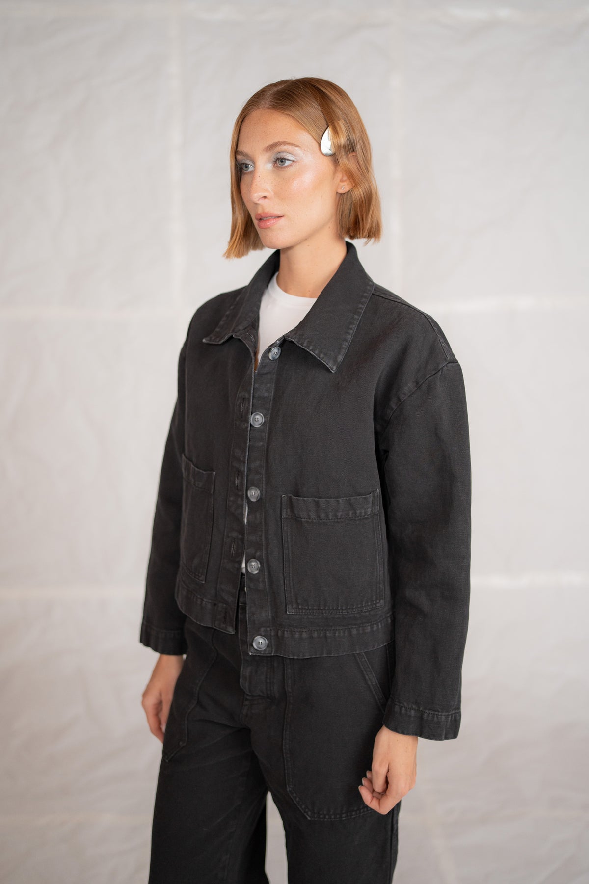 Overshirt Jeans Eva mit Kordelzug aus recycelter Baumwolle – Blau gewaschen