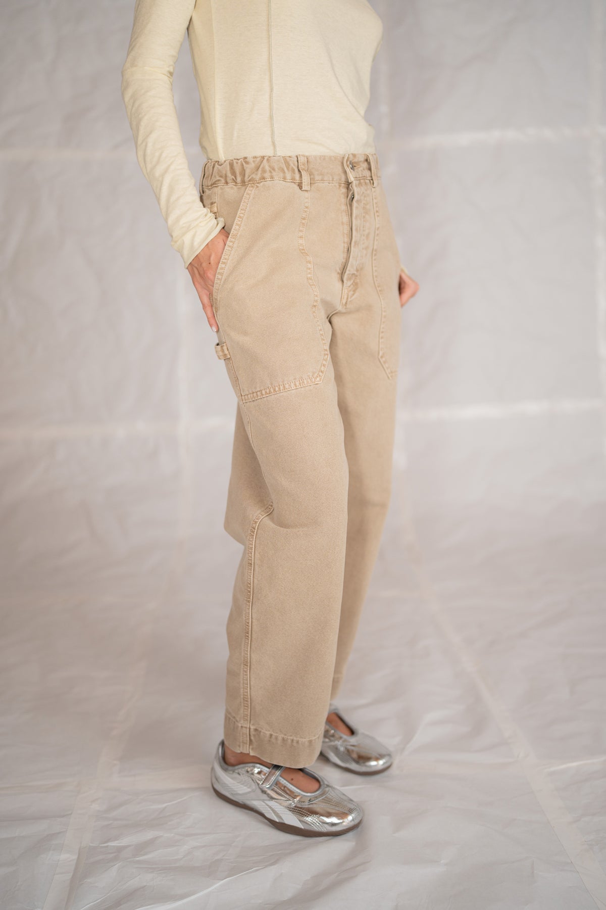 Pantaloni Apollo in cotone con elastico in vita - Beige Old