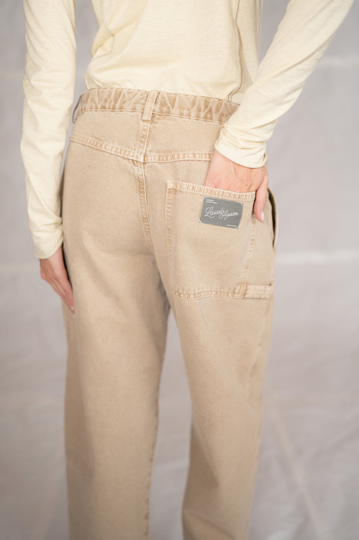 Pantaloni Apollo in cotone con elastico in vita - Beige Old