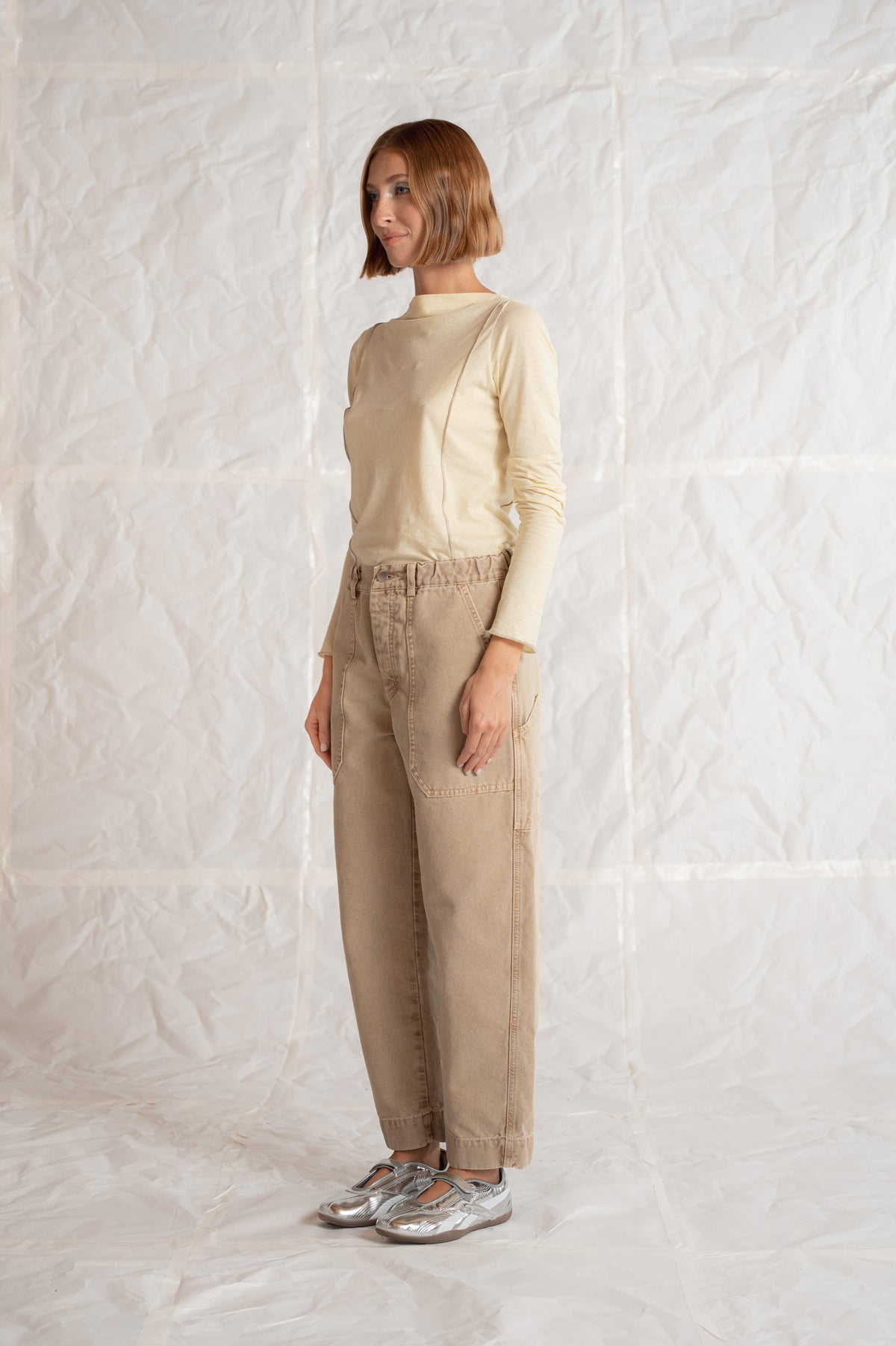 Pantaloni Apollo in cotone con elastico in vita - Beige Old