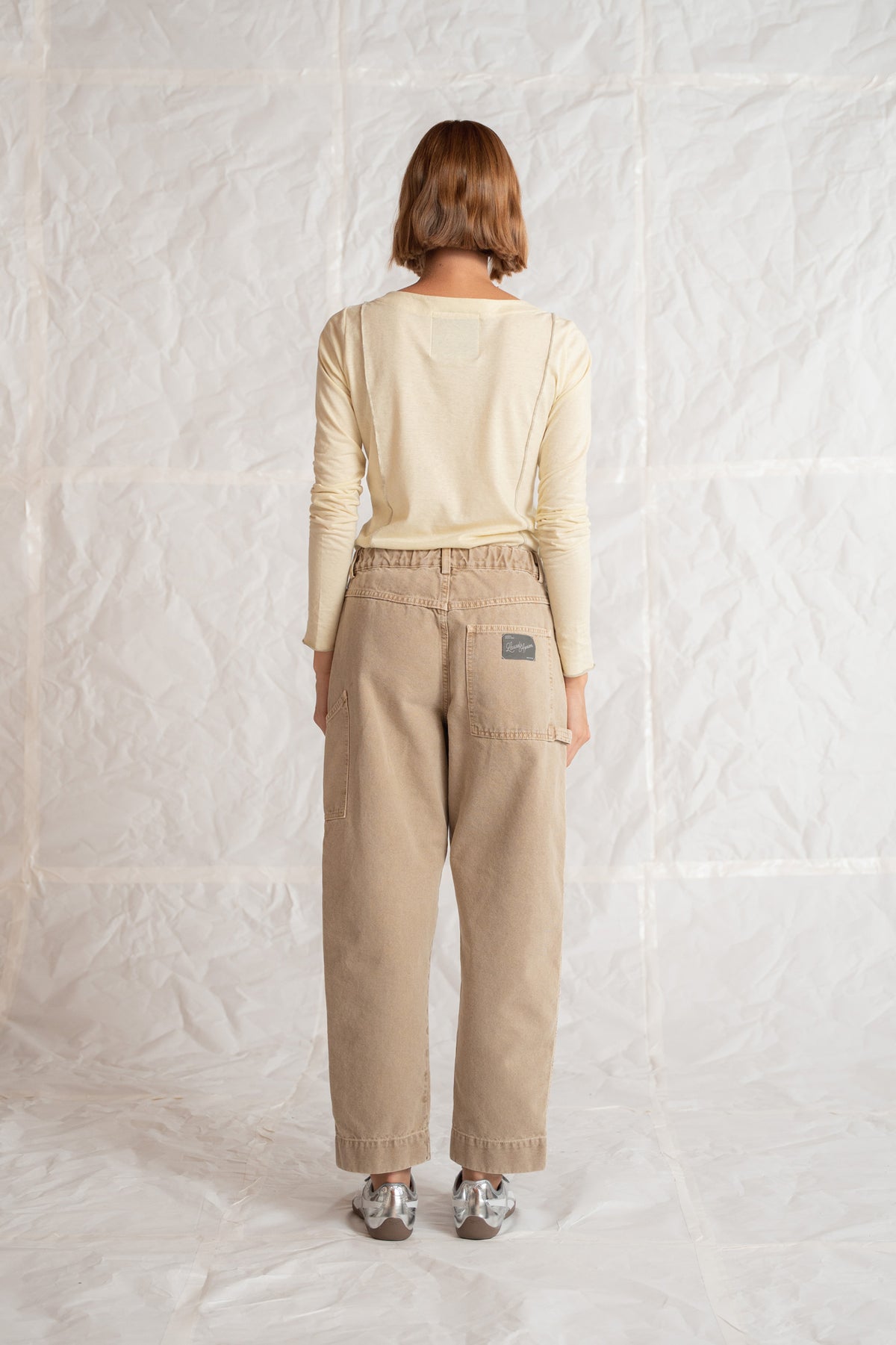 Pantaloni Apollo in cotone con elastico in vita - Beige Old