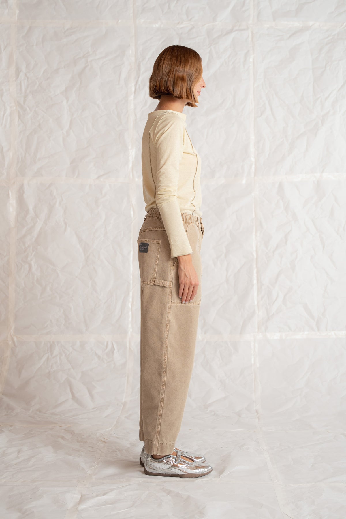 Pantaloni Apollo in cotone con elastico in vita - Beige Old