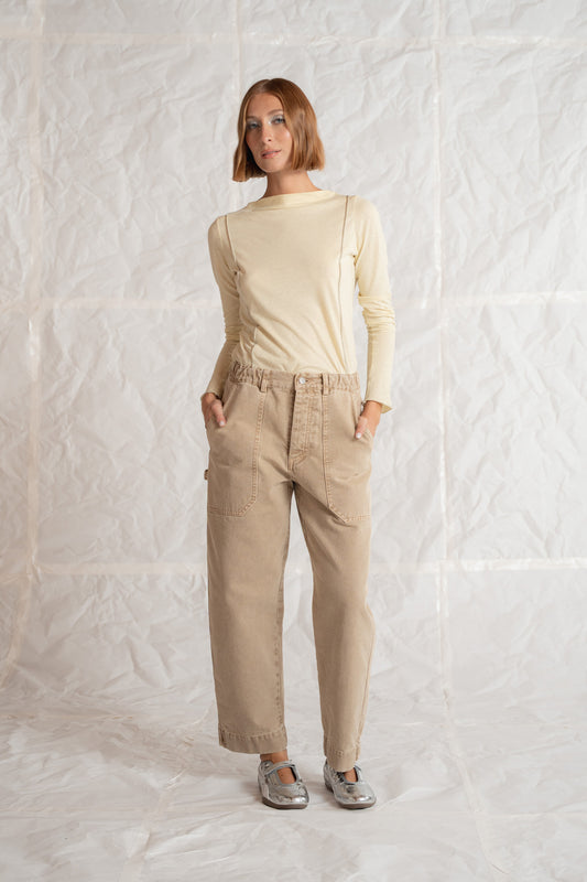 Pantaloni Apollo in cotone con elastico in vita - Beige Old