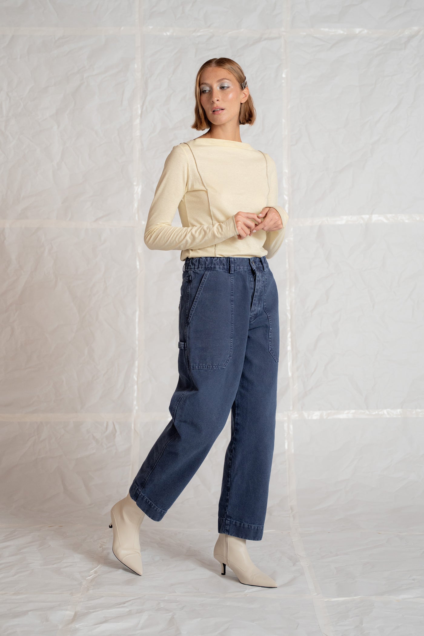 Pantaloni Apollo in cotone con elastico in vita - Blu lavoro Old