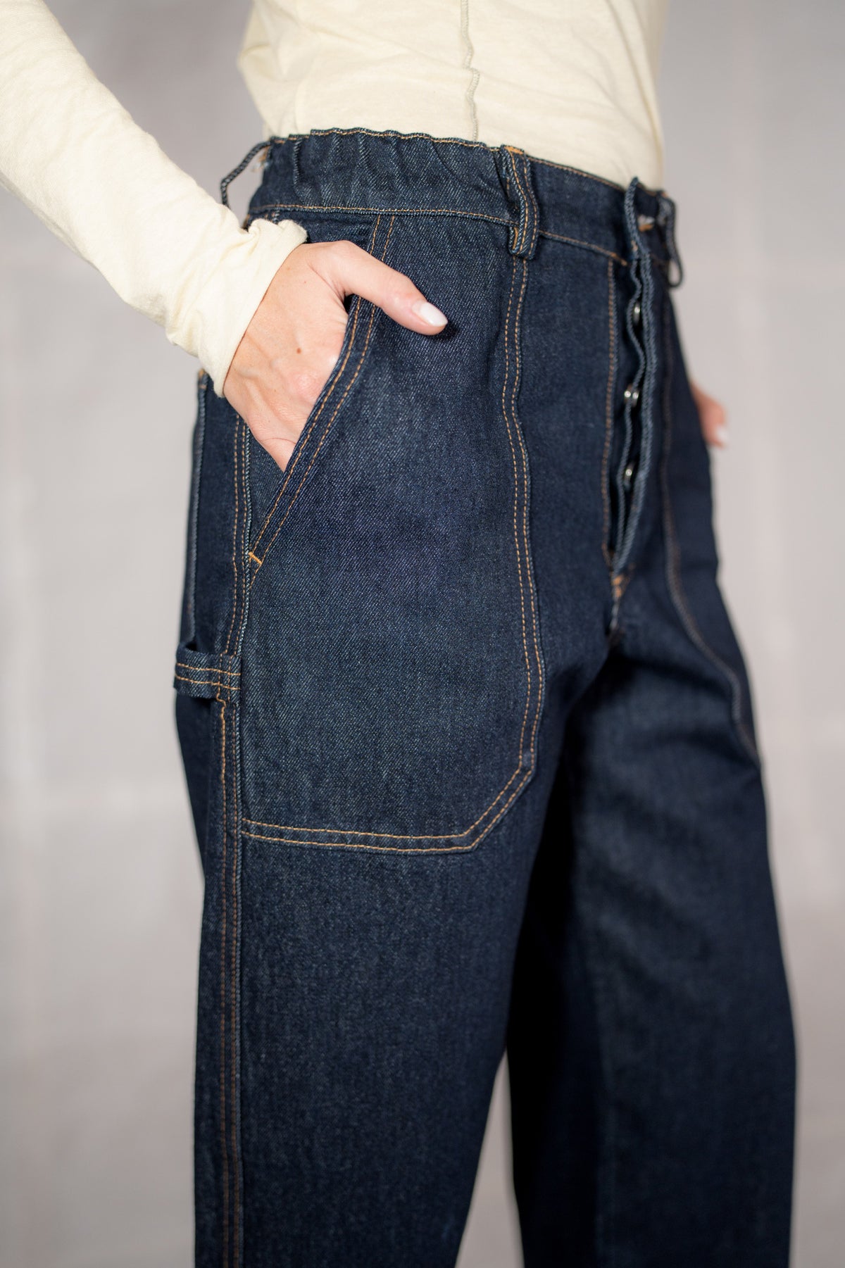 Jeans Apollo in cotone biologico con elastico in vita - Blu Indaco