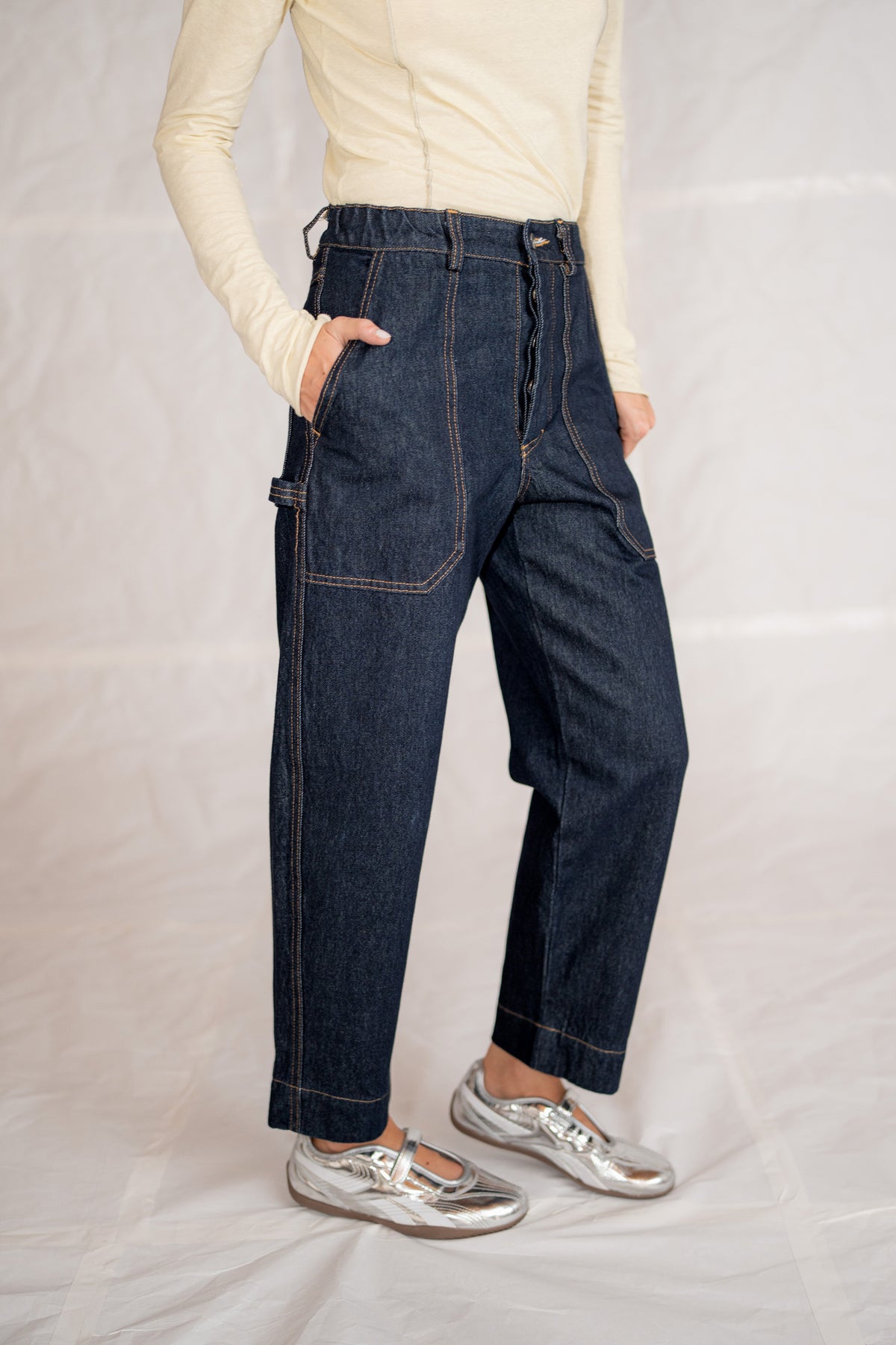 Jeans Apollo in cotone biologico con elastico in vita - Blu Indaco