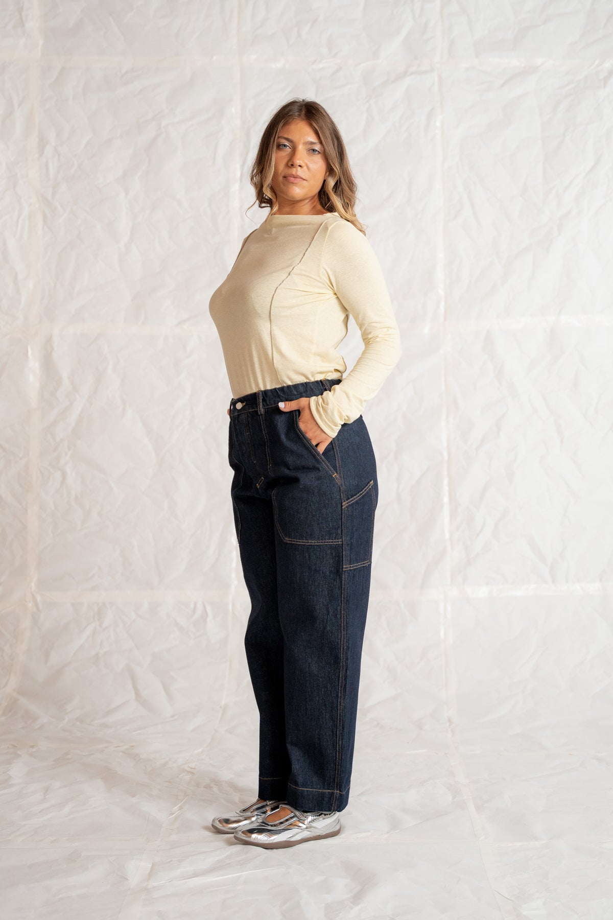 Jeans Apollo in cotone biologico con elastico in vita - Blu Indaco