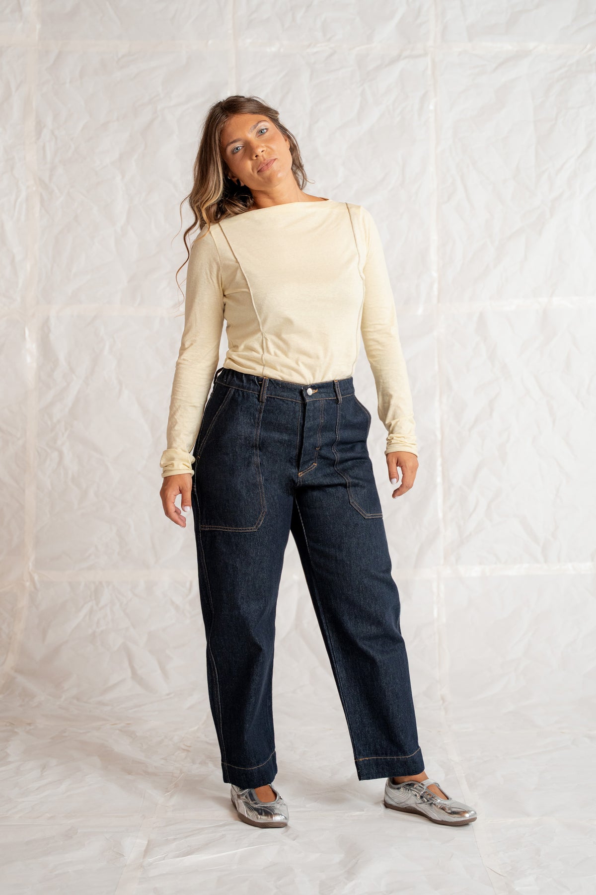 Jeans Apollo in cotone biologico con elastico in vita - Blu Indaco