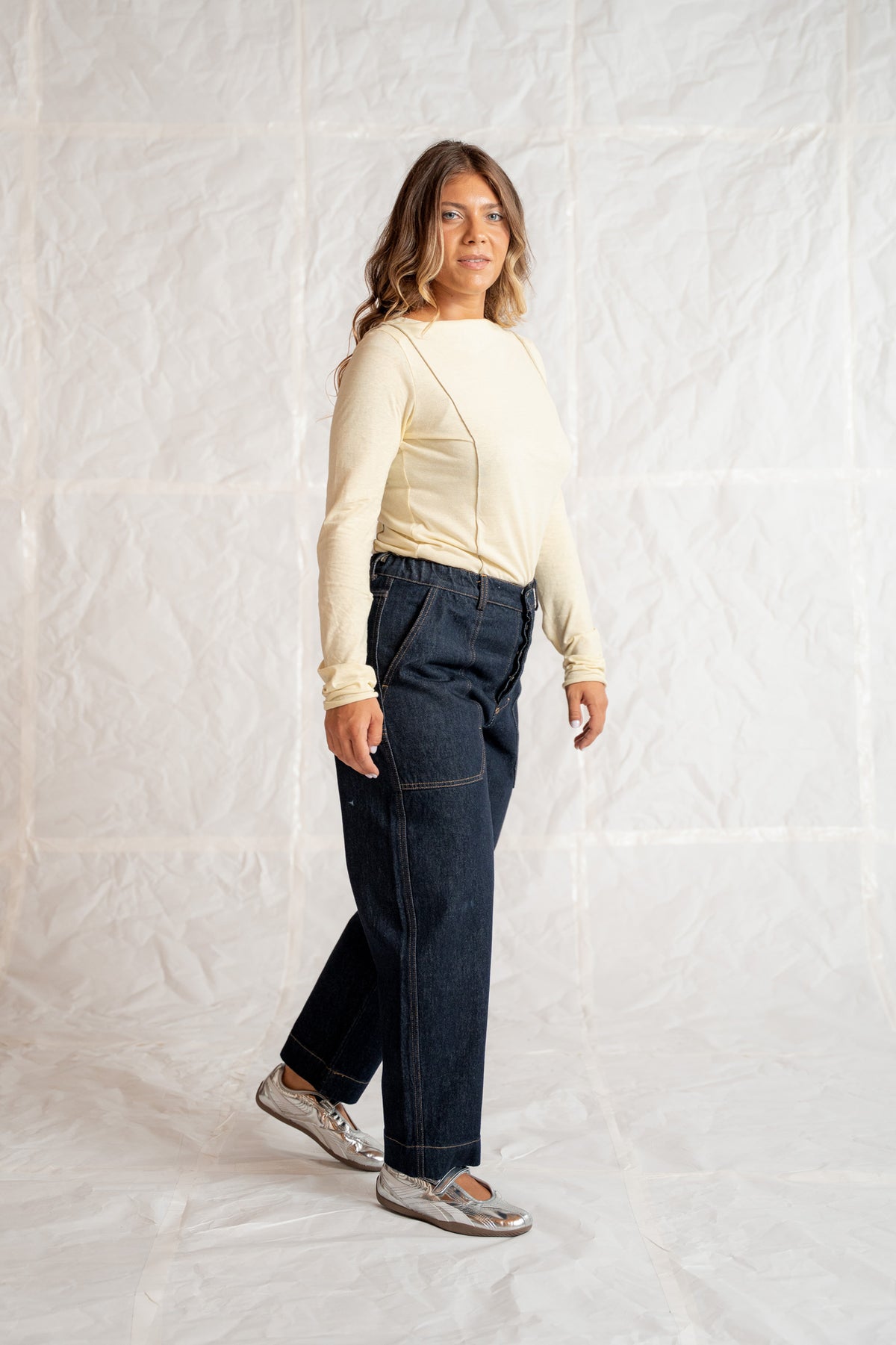 Jeans Apollo in cotone biologico con elastico in vita - Blu Indaco