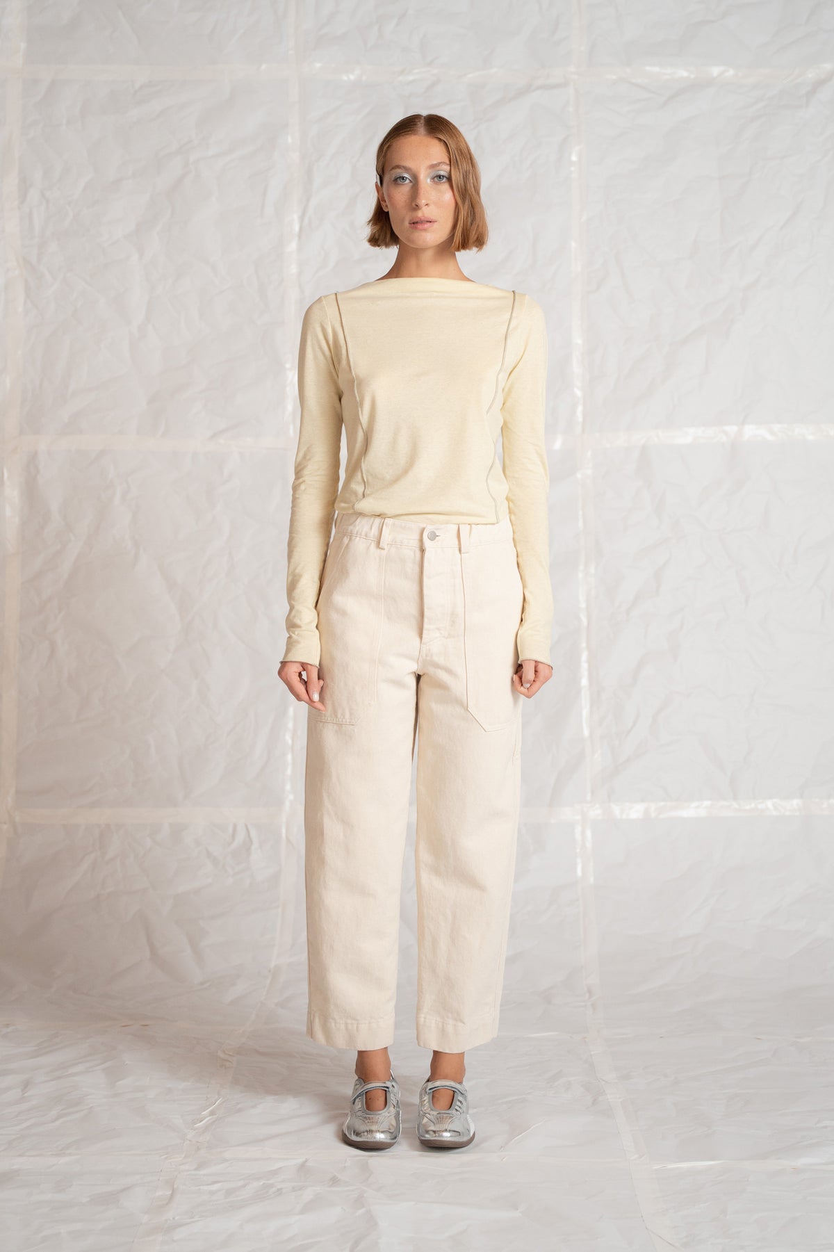 Pantaloni Apollo in denim di canapa con elastico in vita - bianco Panna