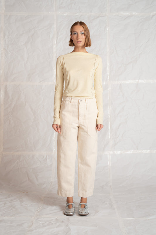 Pantaloni Apollo in denim di canapa con elastico in vita - bianco Panna