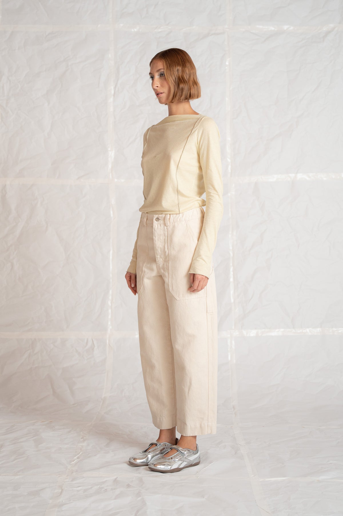 Pantaloni Apollo in denim di canapa con elastico in vita - bianco Panna