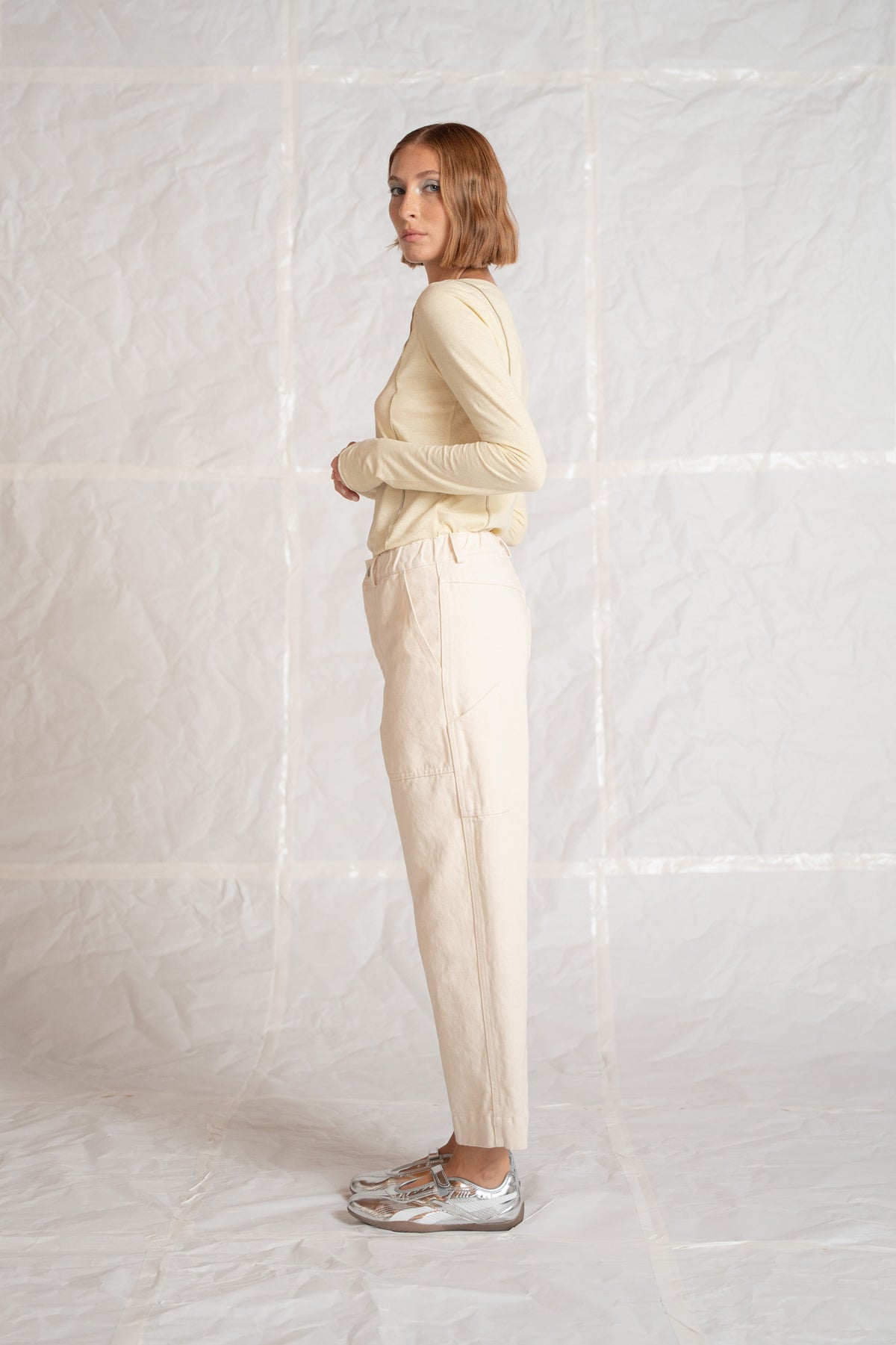 Pantaloni Apollo in denim di canapa con elastico in vita - bianco Panna