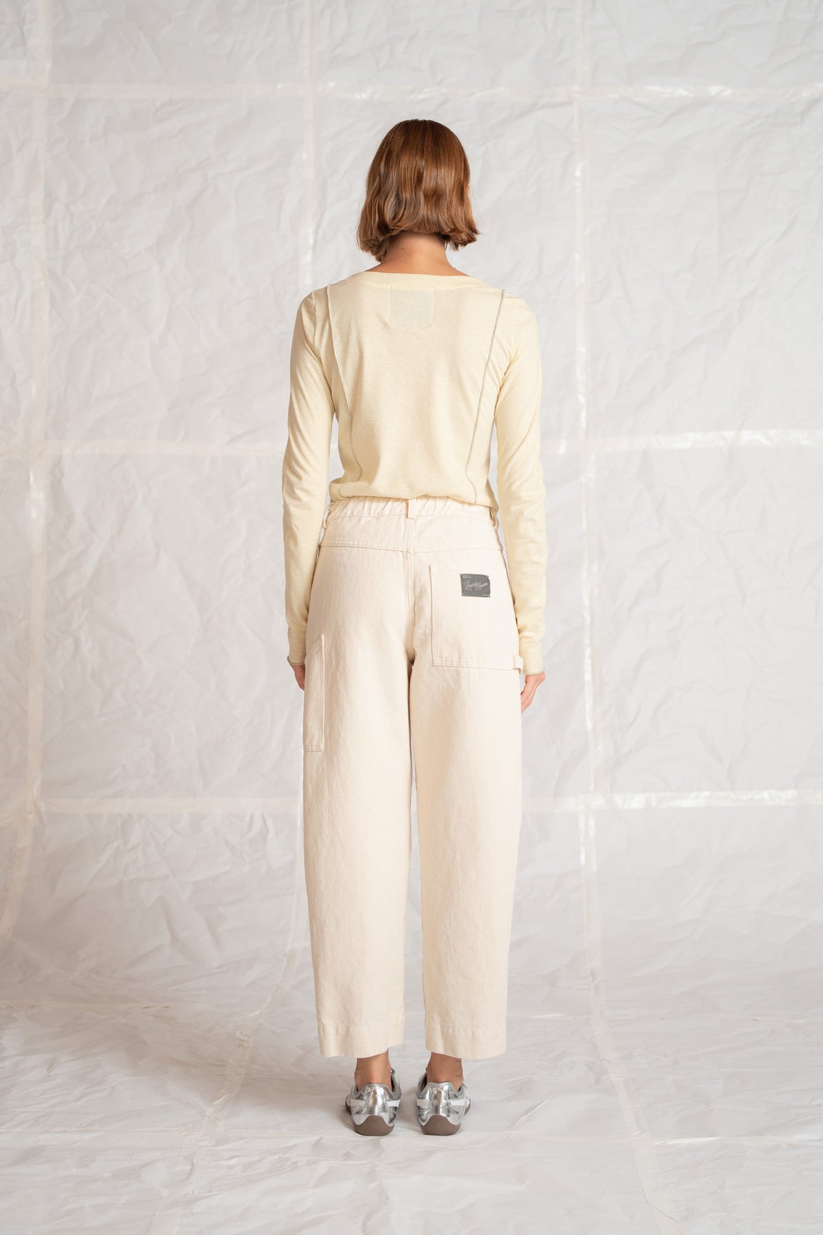 Pantaloni Apollo in denim di canapa con elastico in vita - bianco Panna