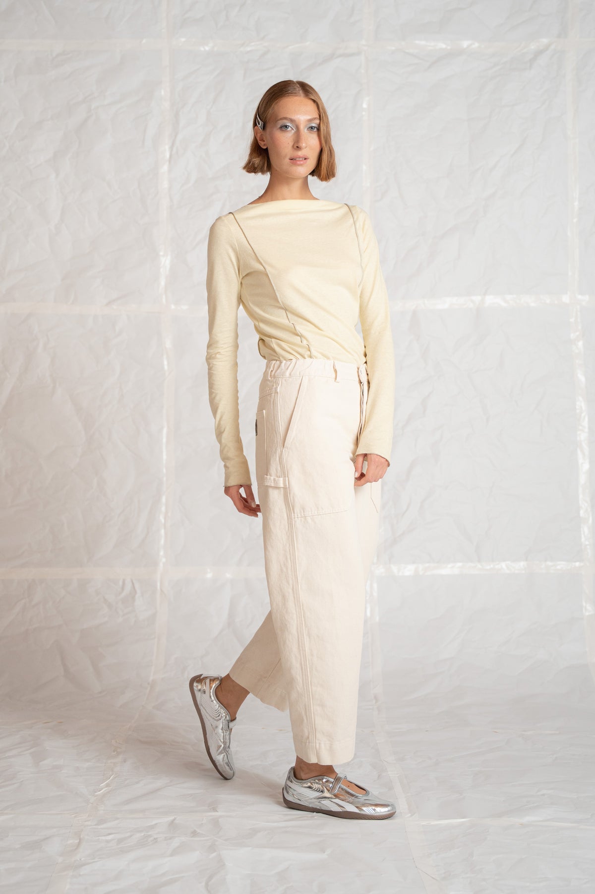 Pantaloni Apollo in denim di canapa con elastico in vita - bianco Panna