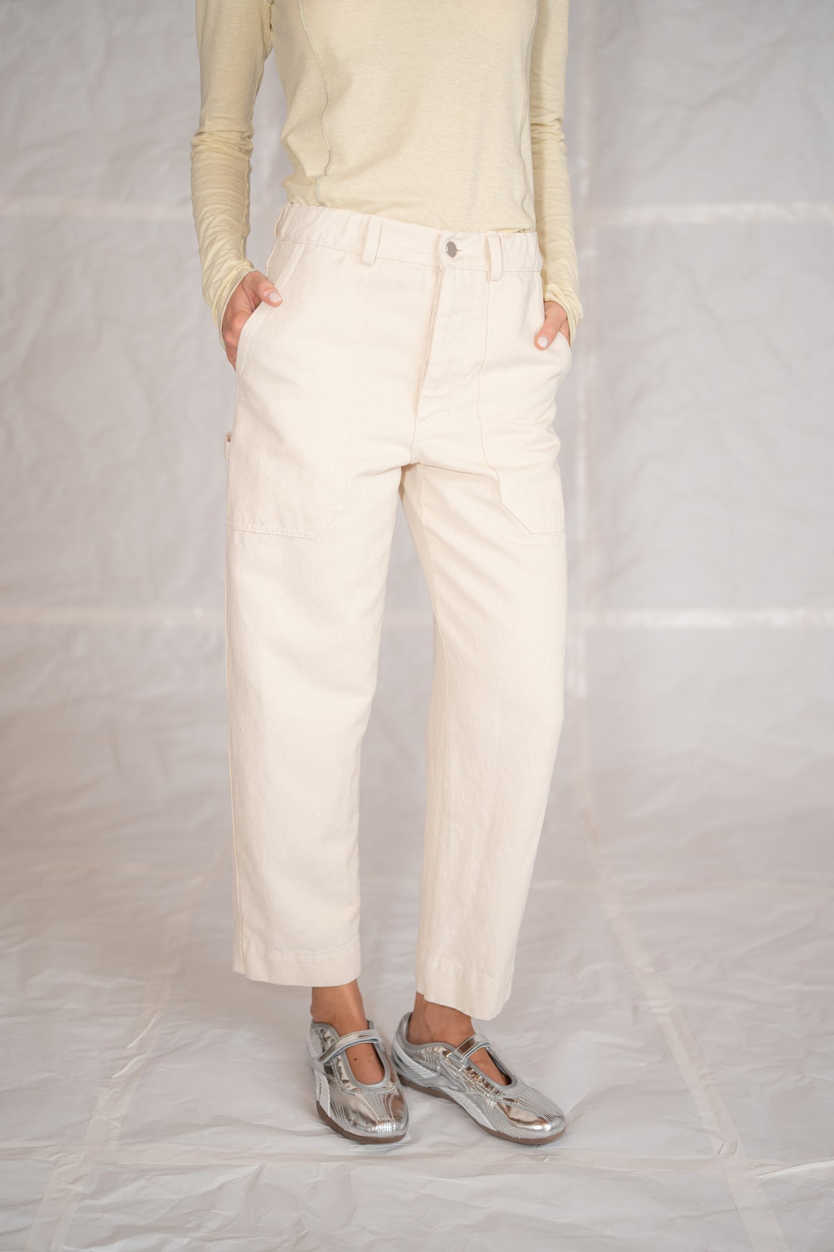 Pantaloni Apollo in denim di canapa con elastico in vita - bianco Panna