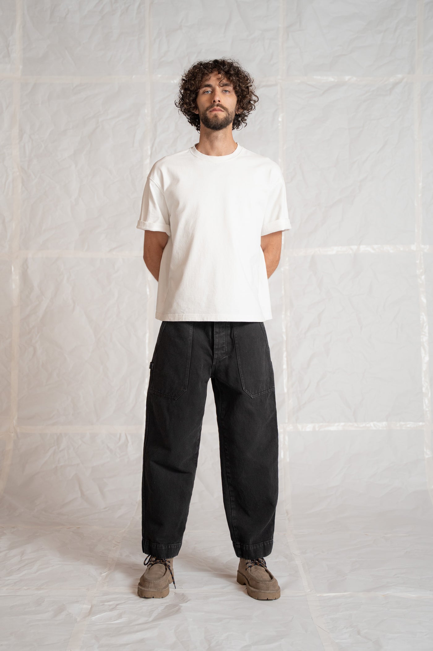 Pantaloni Apollo uomo in denim di canapa con elastico in vita - nero Old