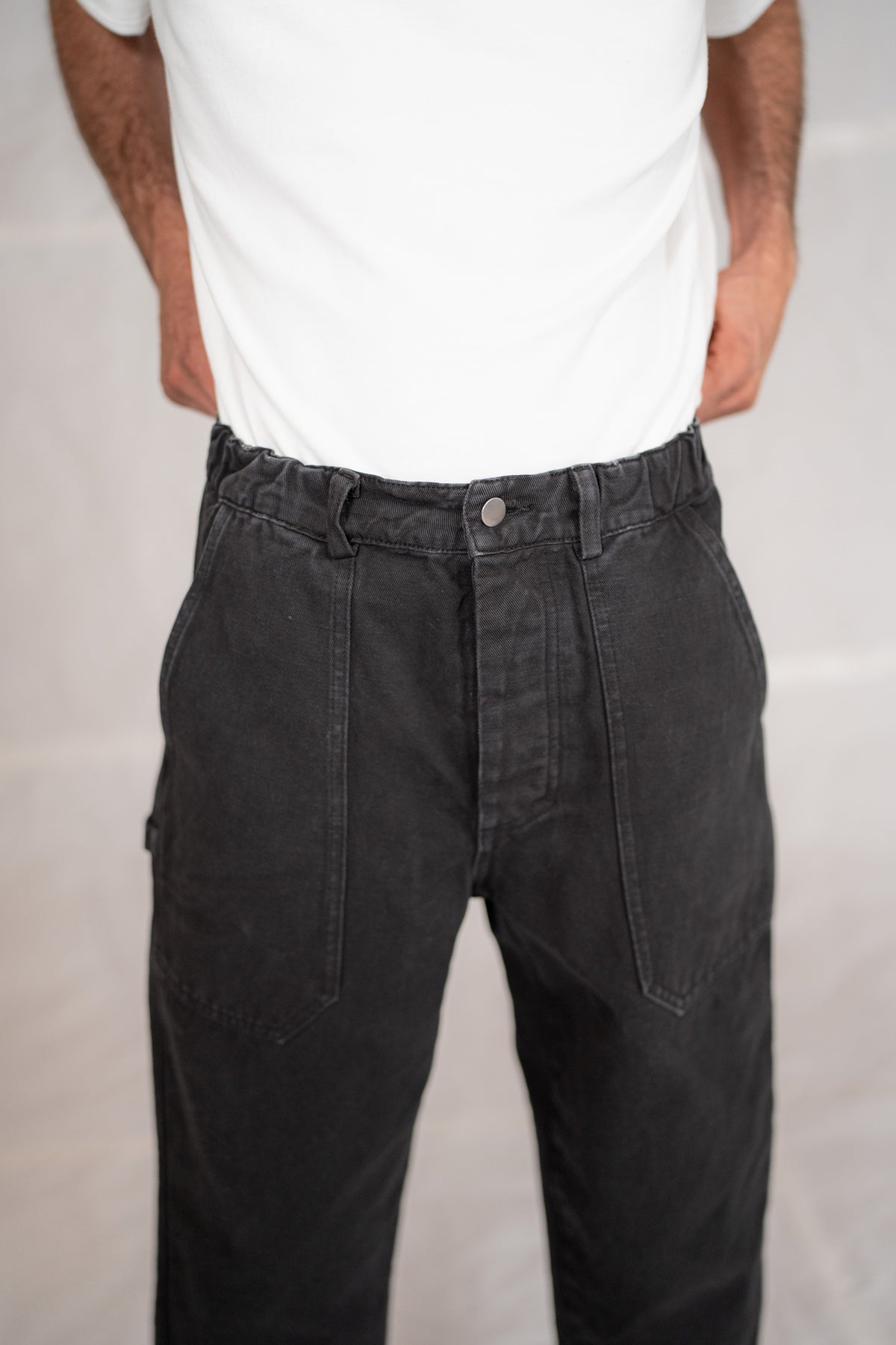 Pantaloni Apollo uomo in denim di canapa con elastico in vita - nero Old