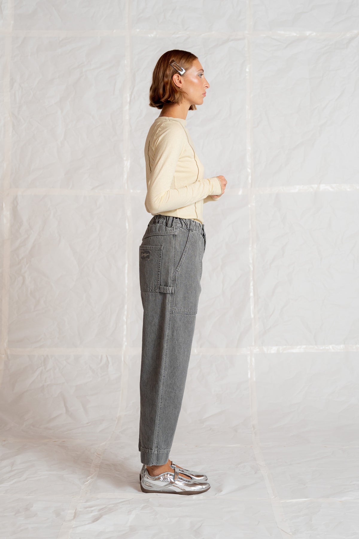 Jeans Apollo cotone canapa con elastico in vita - grigio stonewashed
