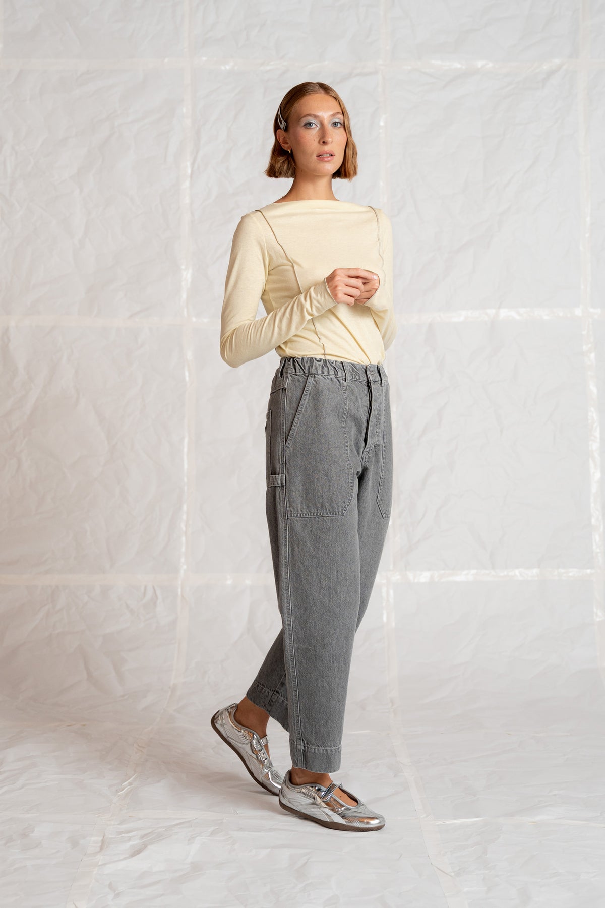 Jeans Apollo cotone canapa con elastico in vita - grigio stonewashed