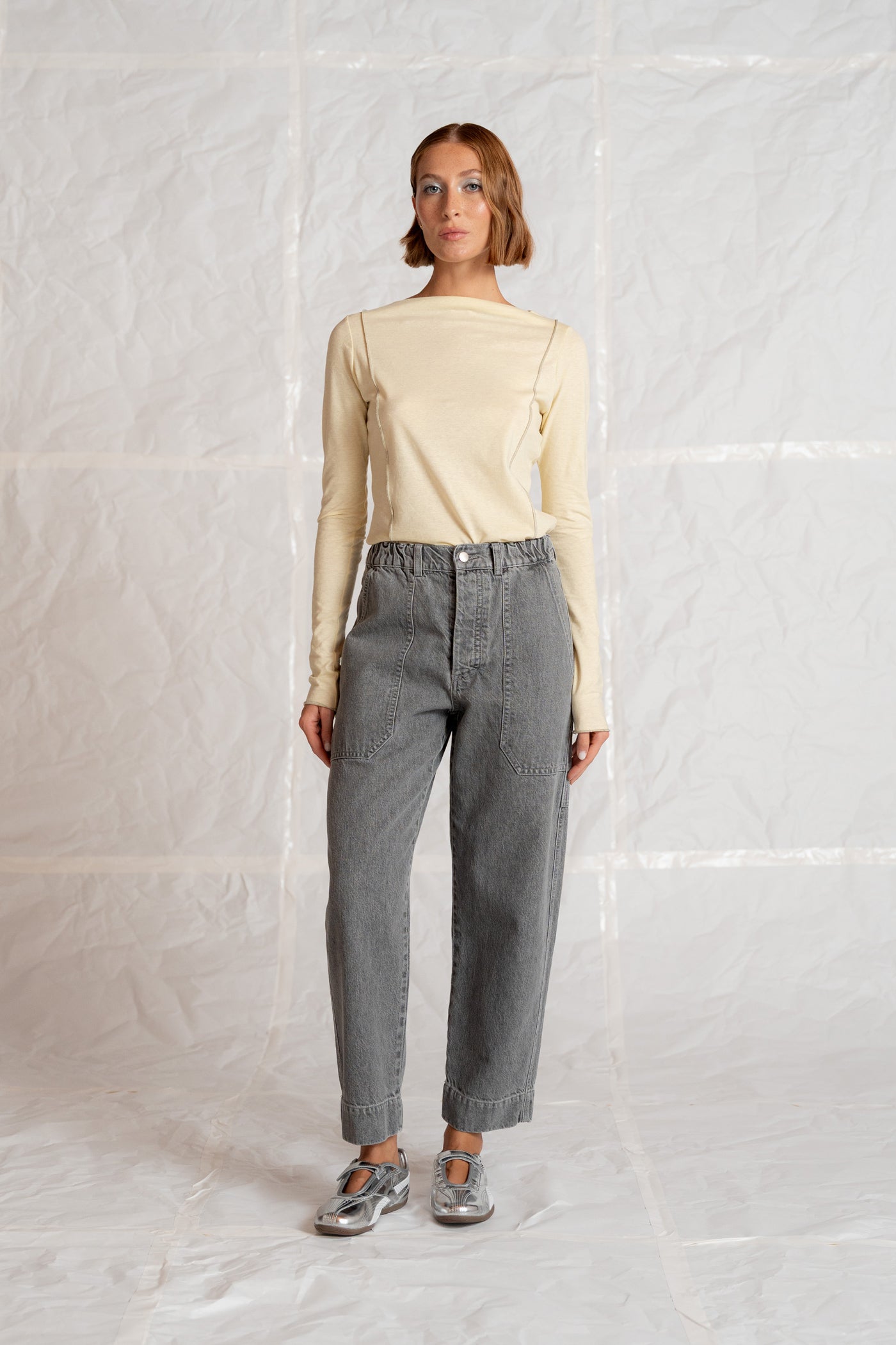 Jeans Apollo cotone canapa con elastico in vita - grigio stonewashed