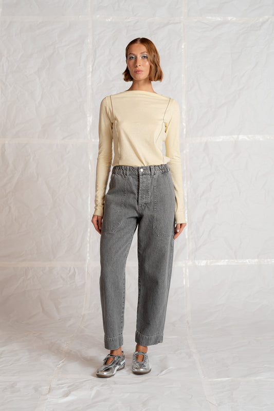 Jeans Apollo cotone canapa con elastico in vita - grigio stonewashed