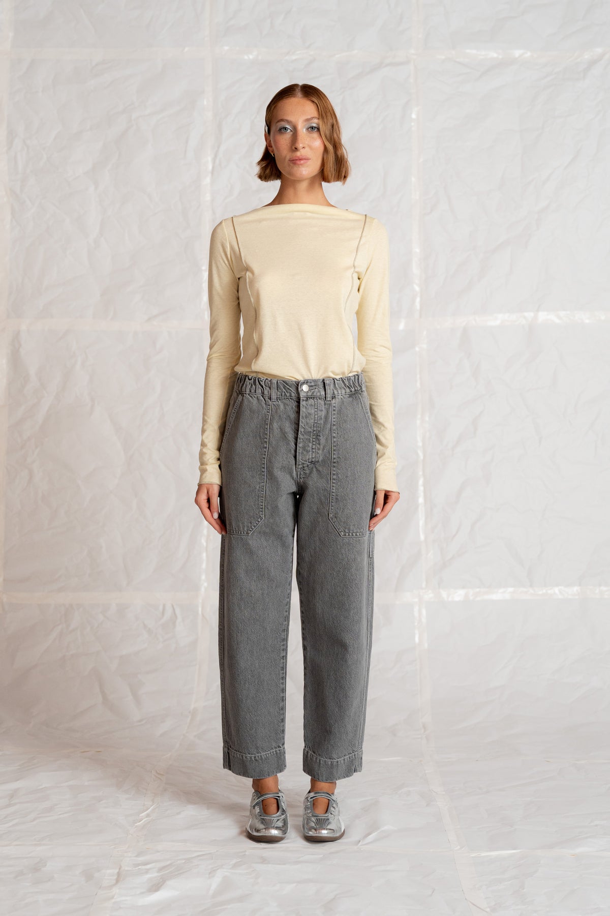 Jeans Apollo cotone canapa con elastico in vita - grigio stonewashed