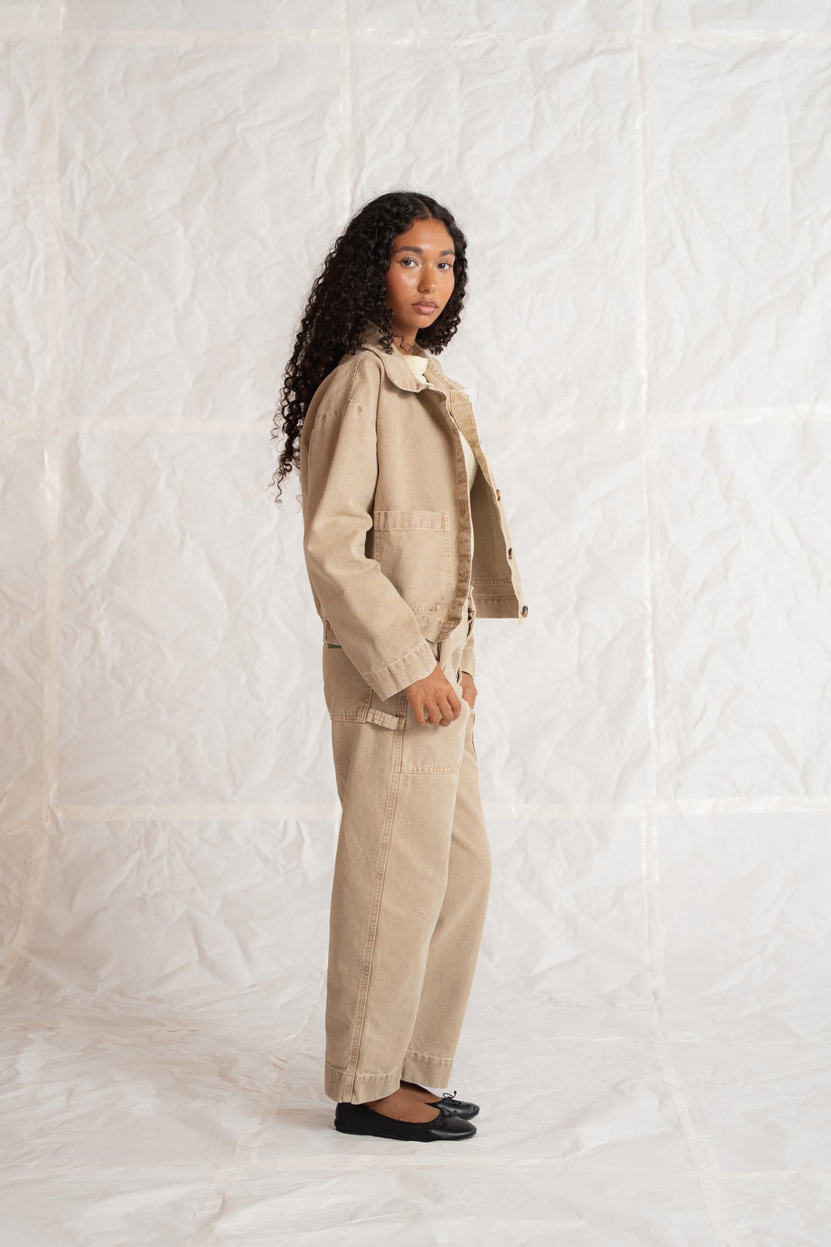 Pantaloni Apollo in cotone con elastico in vita - Beige Old