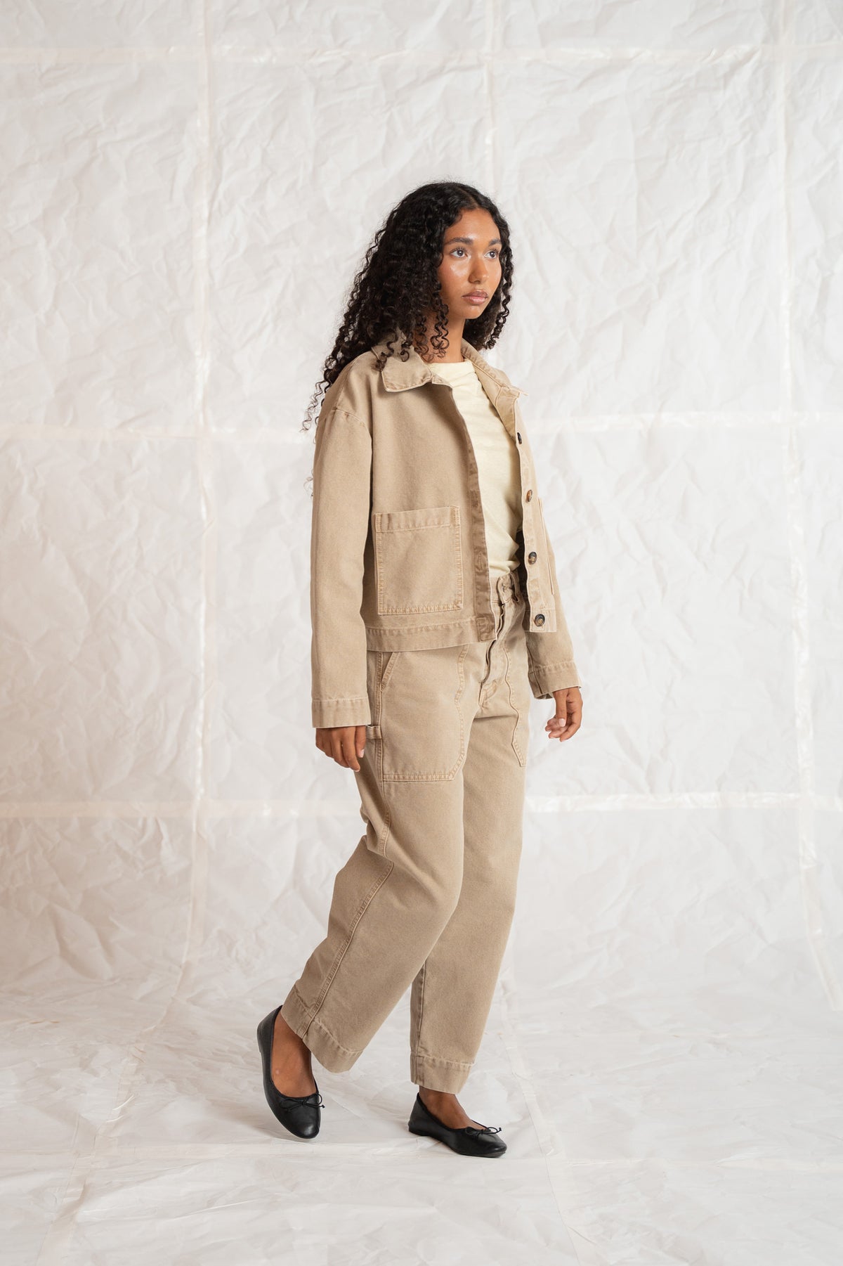 Pantaloni Apollo in cotone con elastico in vita - Beige Old