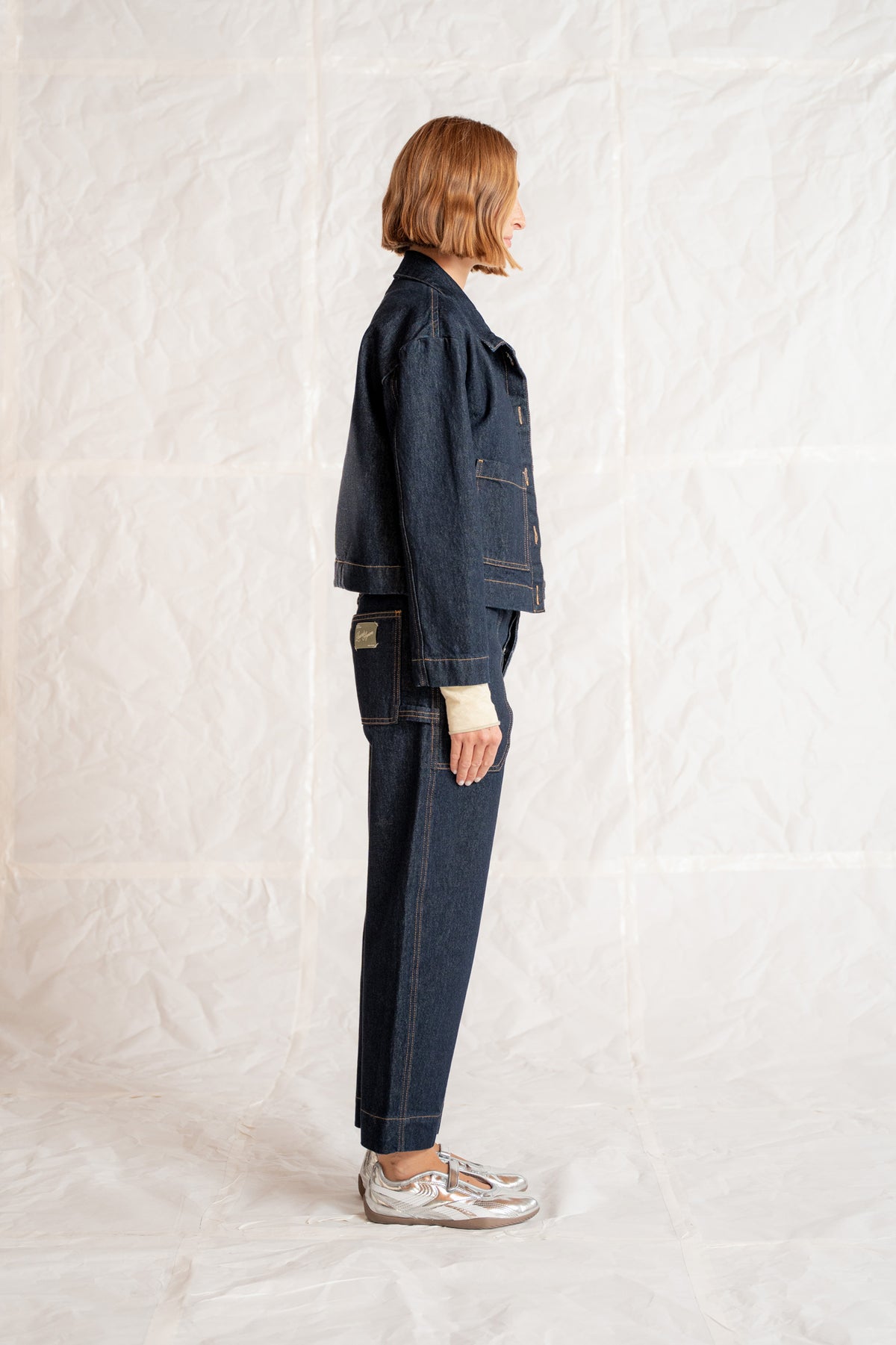 Overshirt Jeans Eva mit Kordelzug aus recycelter Baumwolle – Blau gewaschen
