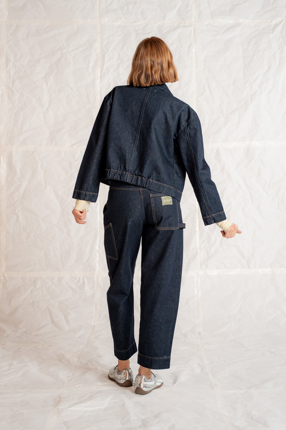 Overshirt Jeans Eva mit Kordelzug aus recycelter Baumwolle – Blau gewaschen