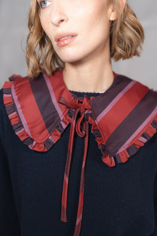 Colletto in lana vergine - righe rosso e blu