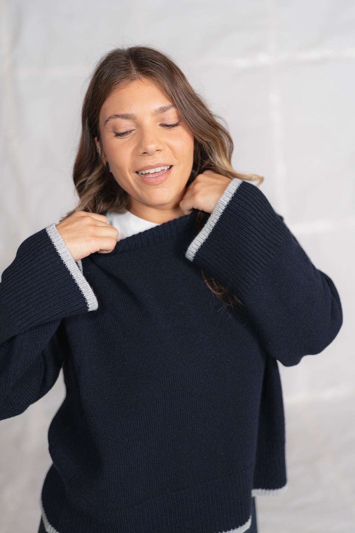 Alba sweater in wool and cashmere - midnight blue and grey