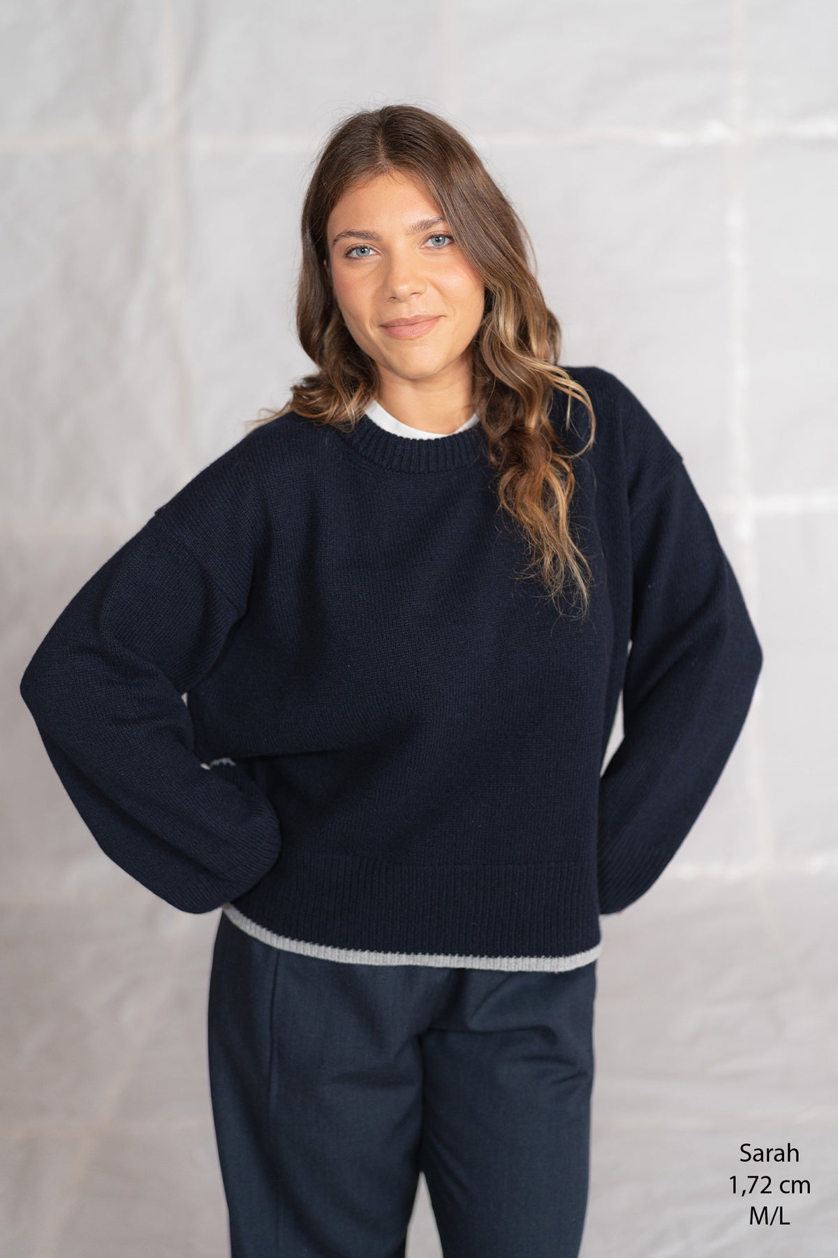 Alba sweater in wool and cashmere - midnight blue and grey