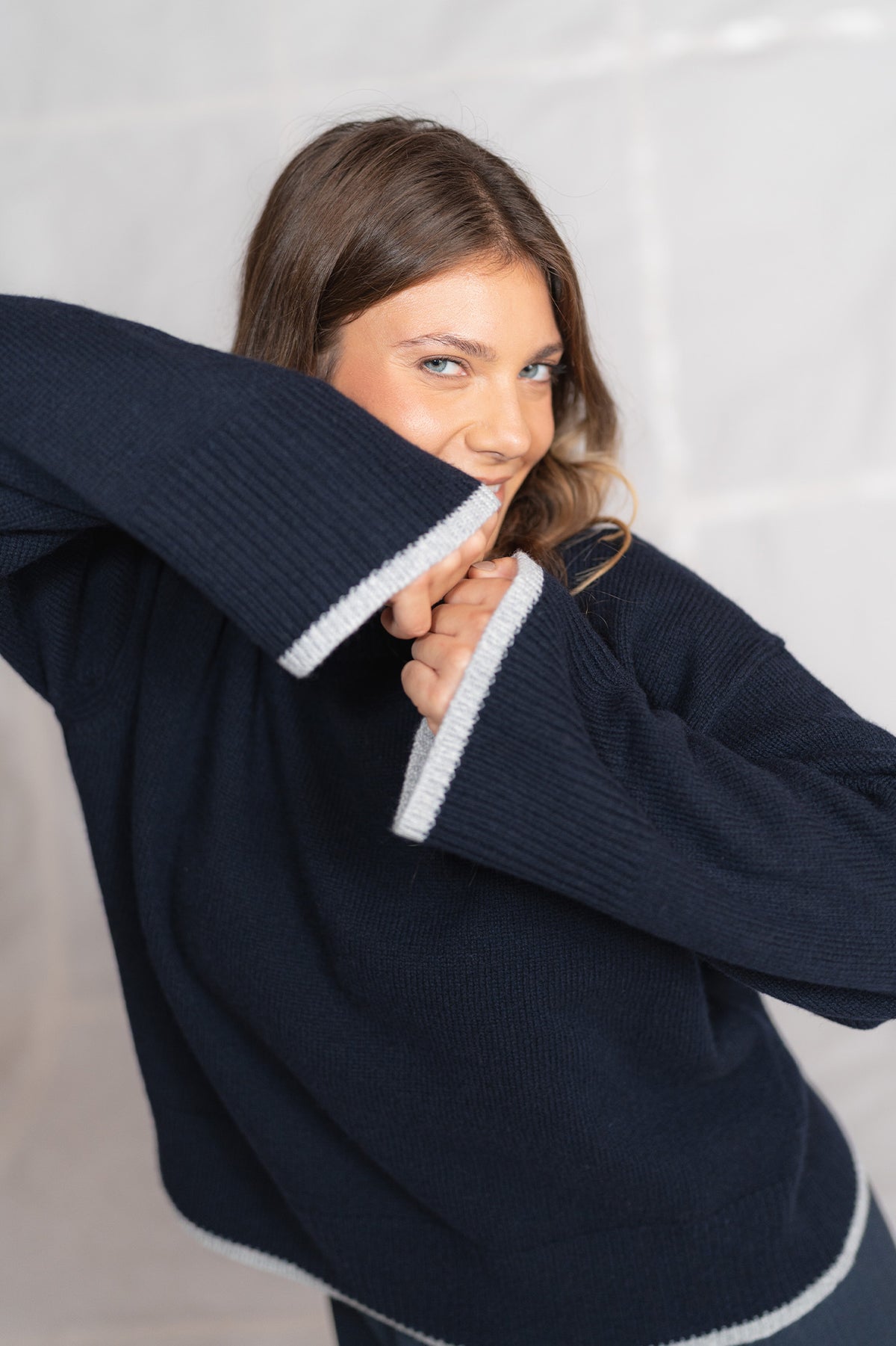 Alba sweater in wool and cashmere - midnight blue and grey