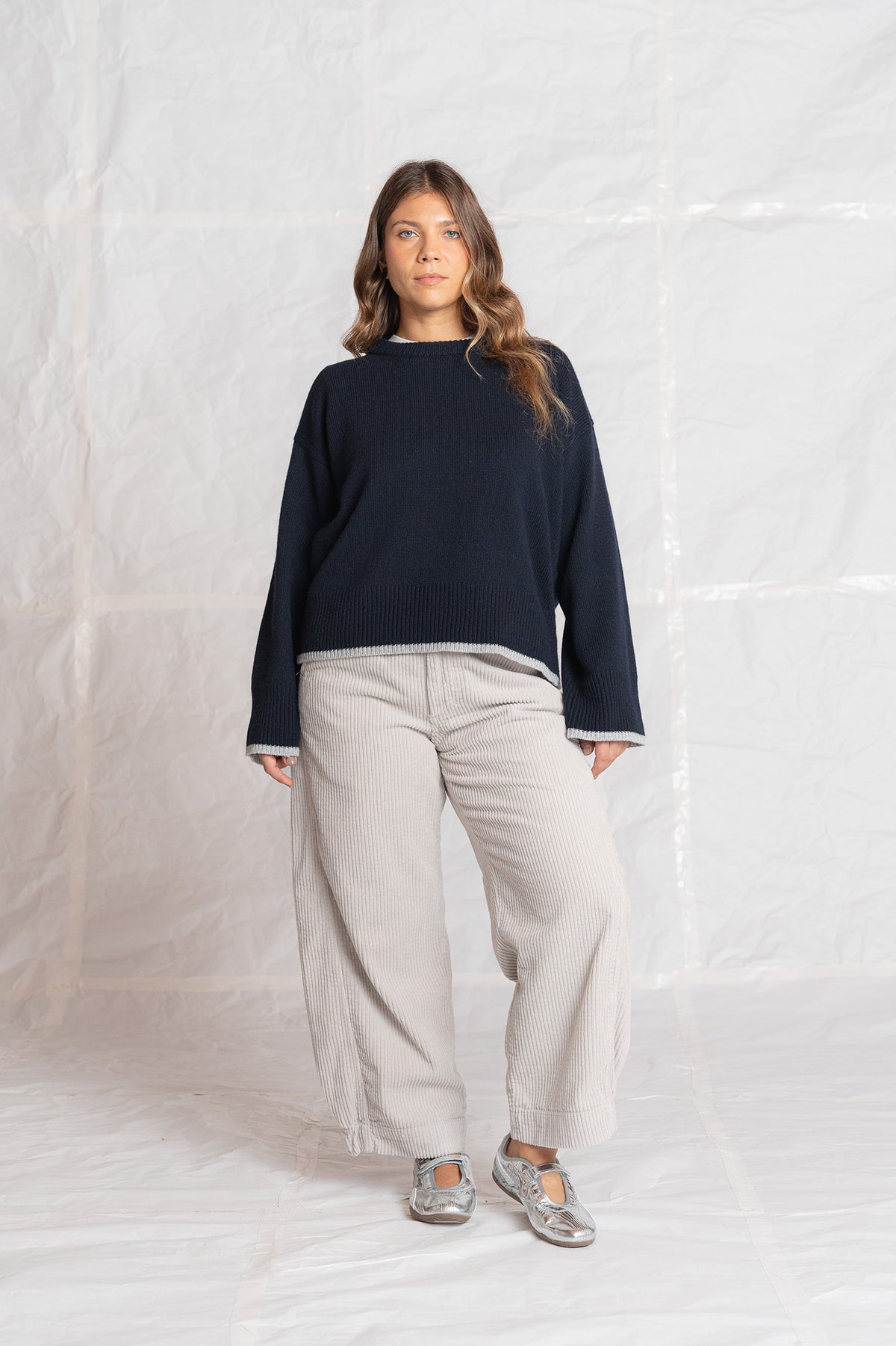 Alba sweater in wool and cashmere - midnight blue and grey
