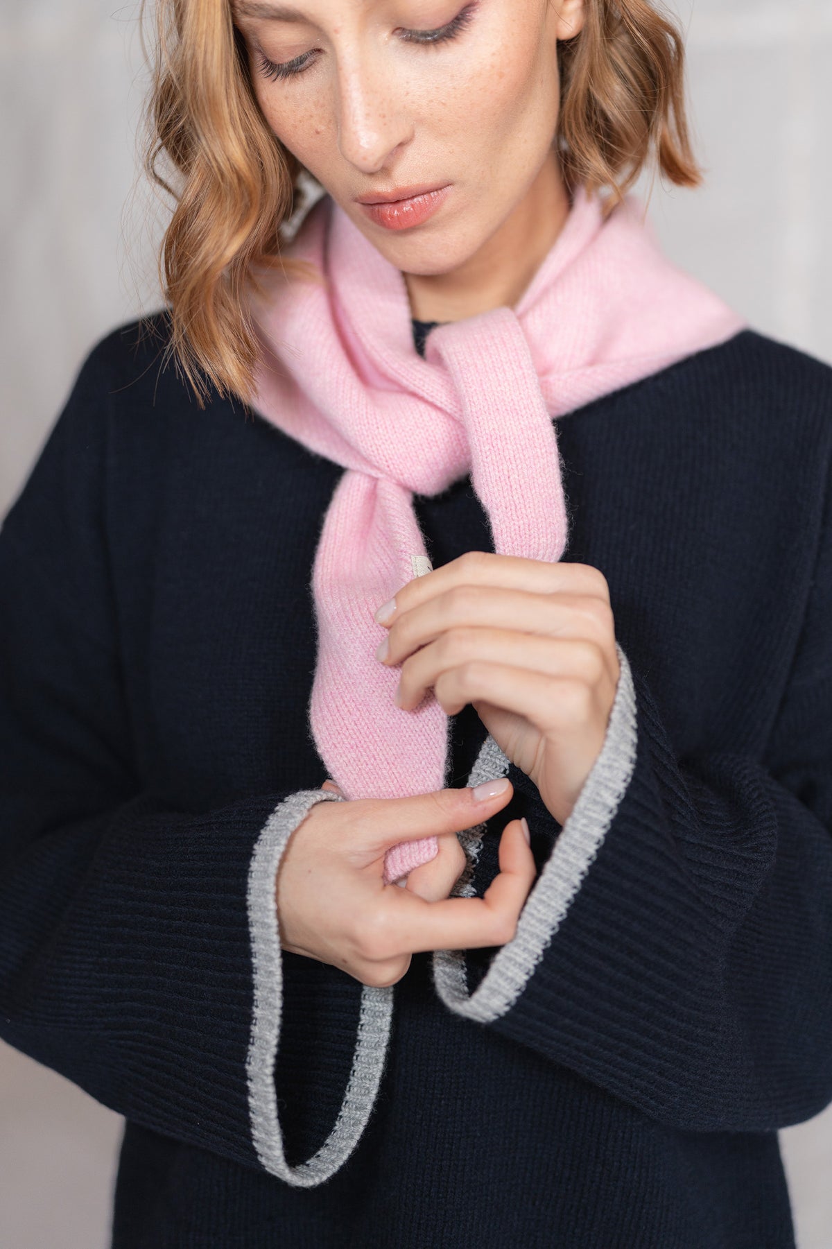Sciarpa Triangolo in lana e cashmere - rosa Cipria