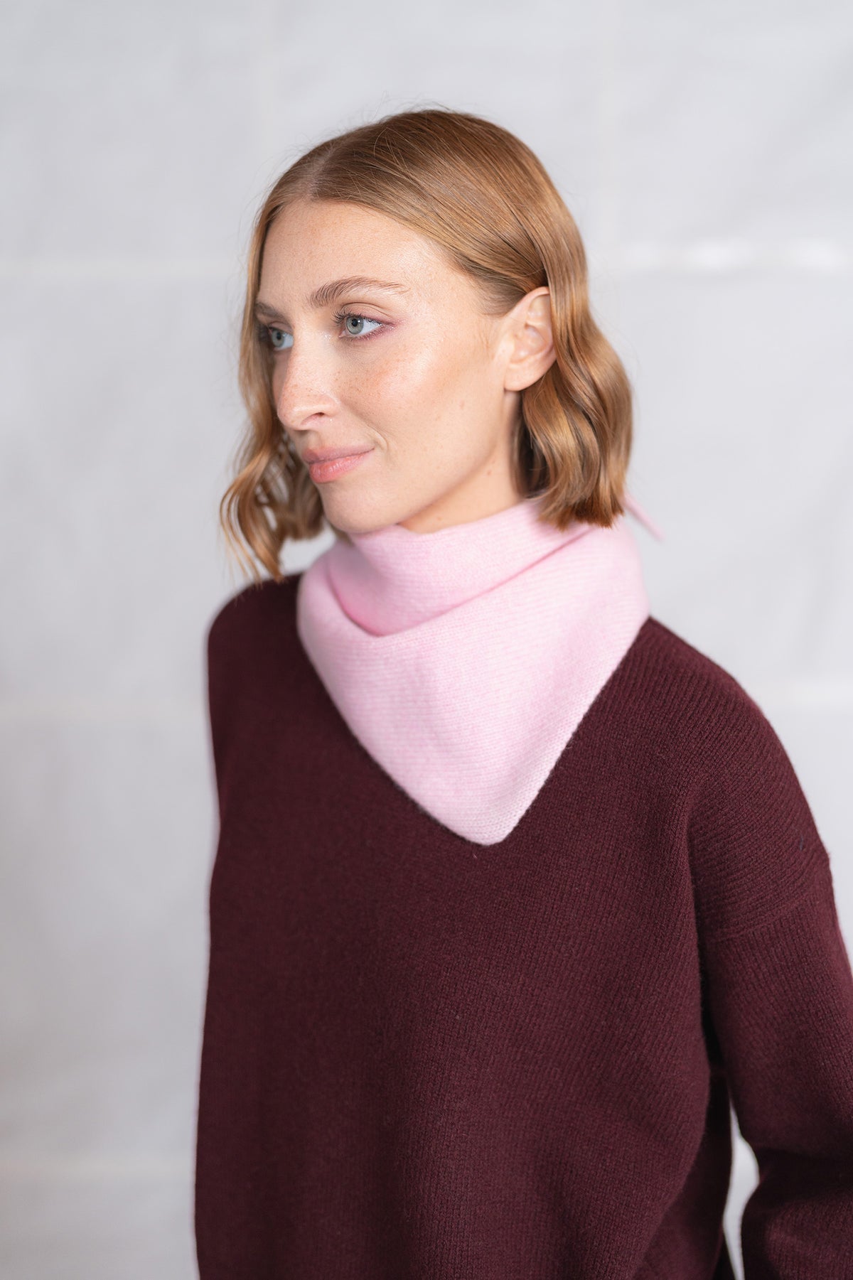 Sciarpa Triangolo in lana e cashmere - rosa Cipria
