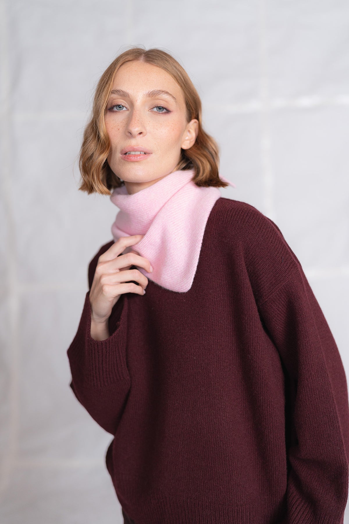 Sciarpa Triangolo in lana e cashmere - rosa Cipria