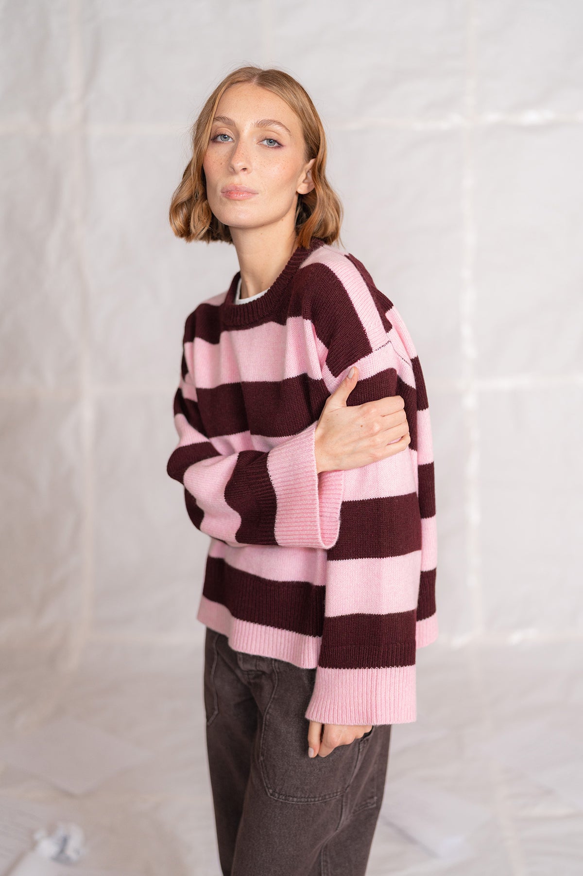 Maglia Alba in lana e cashmere- rosa e prugna