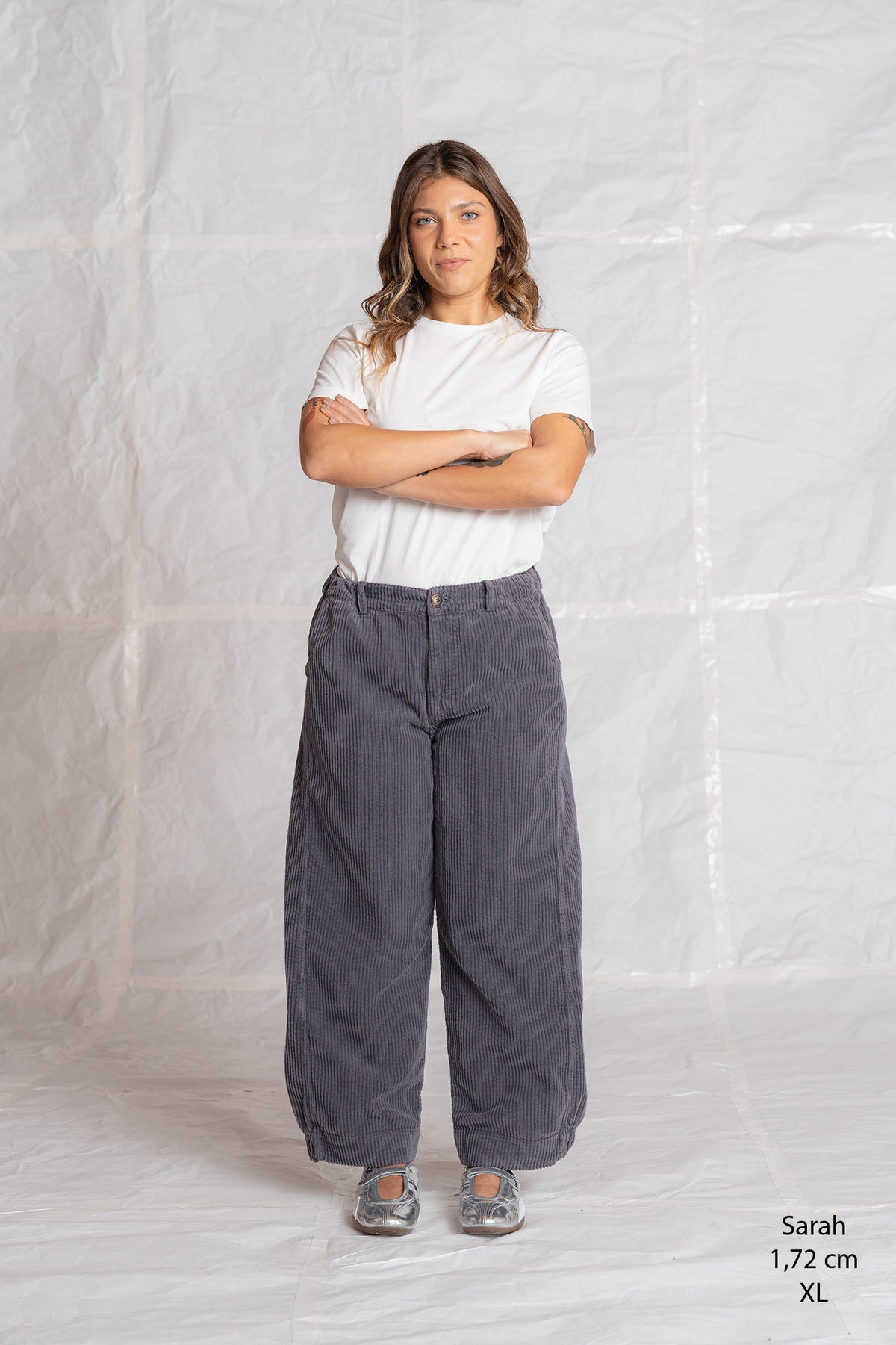 Pantalone Selene in velluto con elastico in vita - Malva