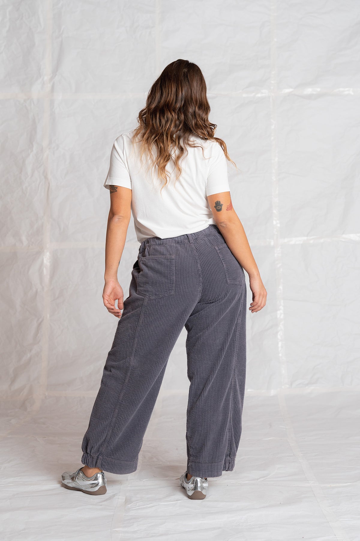 Pantalone Selene in velluto con elastico in vita - Malva