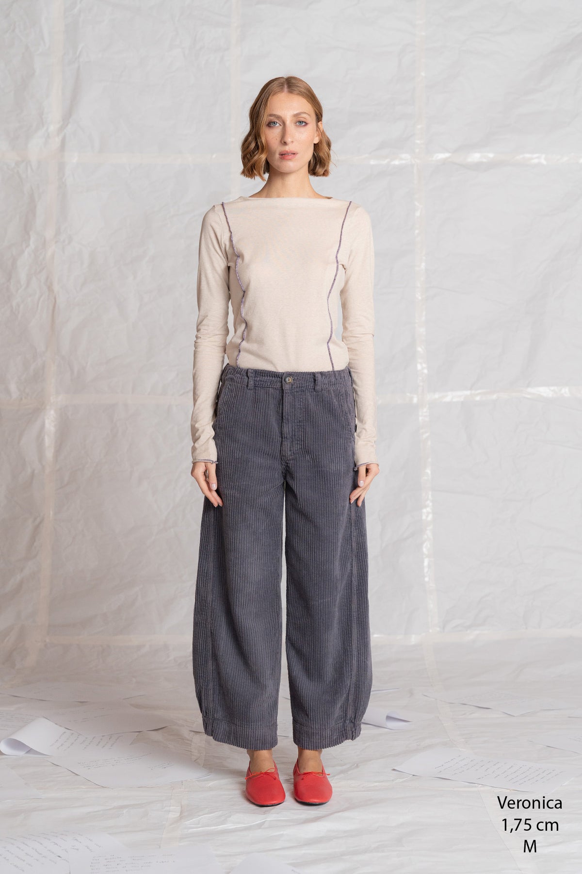 Pantalone Selene in velluto con elastico in vita - Malva