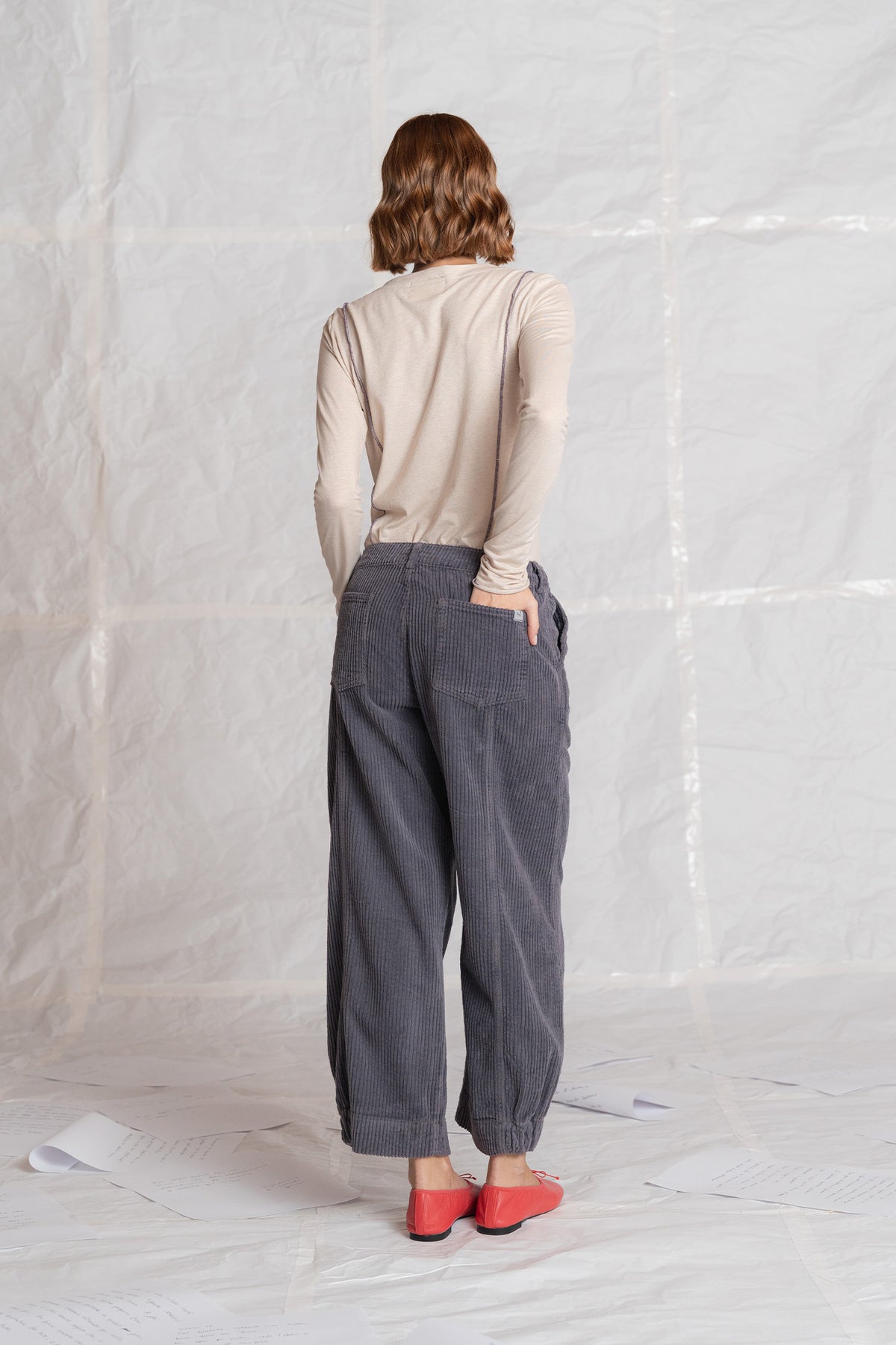 Pantalone Selene in velluto con elastico in vita - Malva