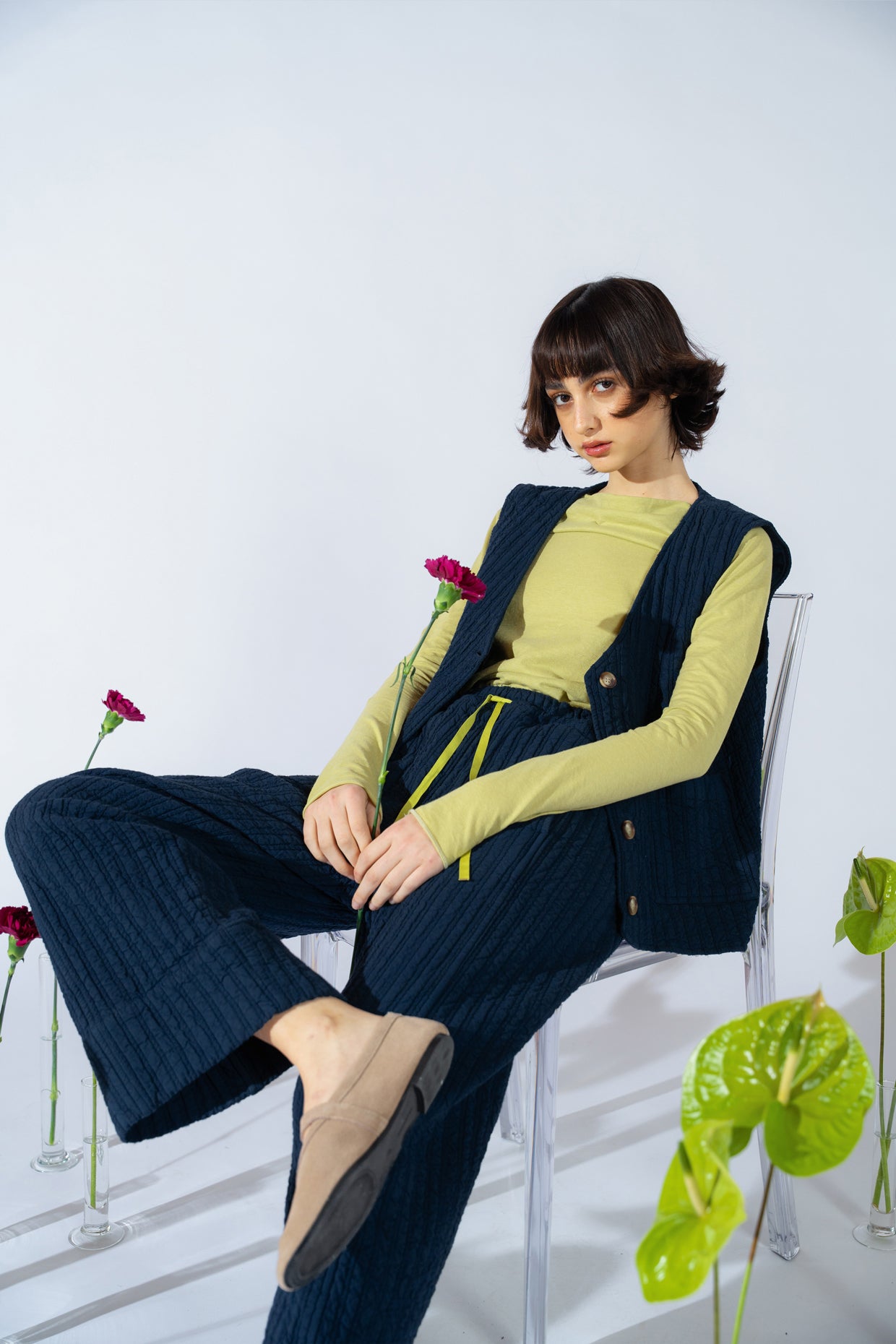 Wendeweste Iris - Jeans + Karomuster