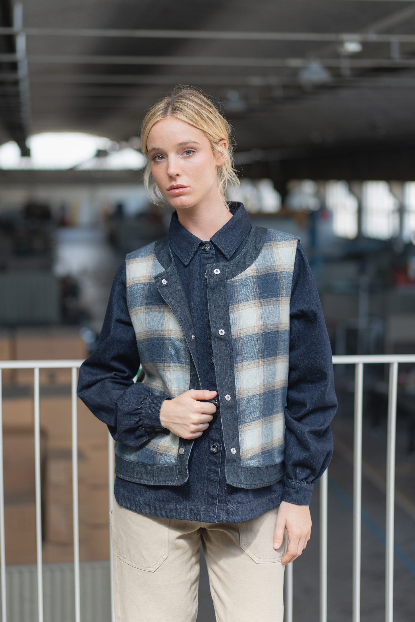 Gilet reversibile Iris - Jeans + check